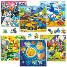 Load image into Gallery viewer, 30 Pieces Set of 6 Jigsaw Wooden Puzzles | Animals, Solar System &amp; Cars
