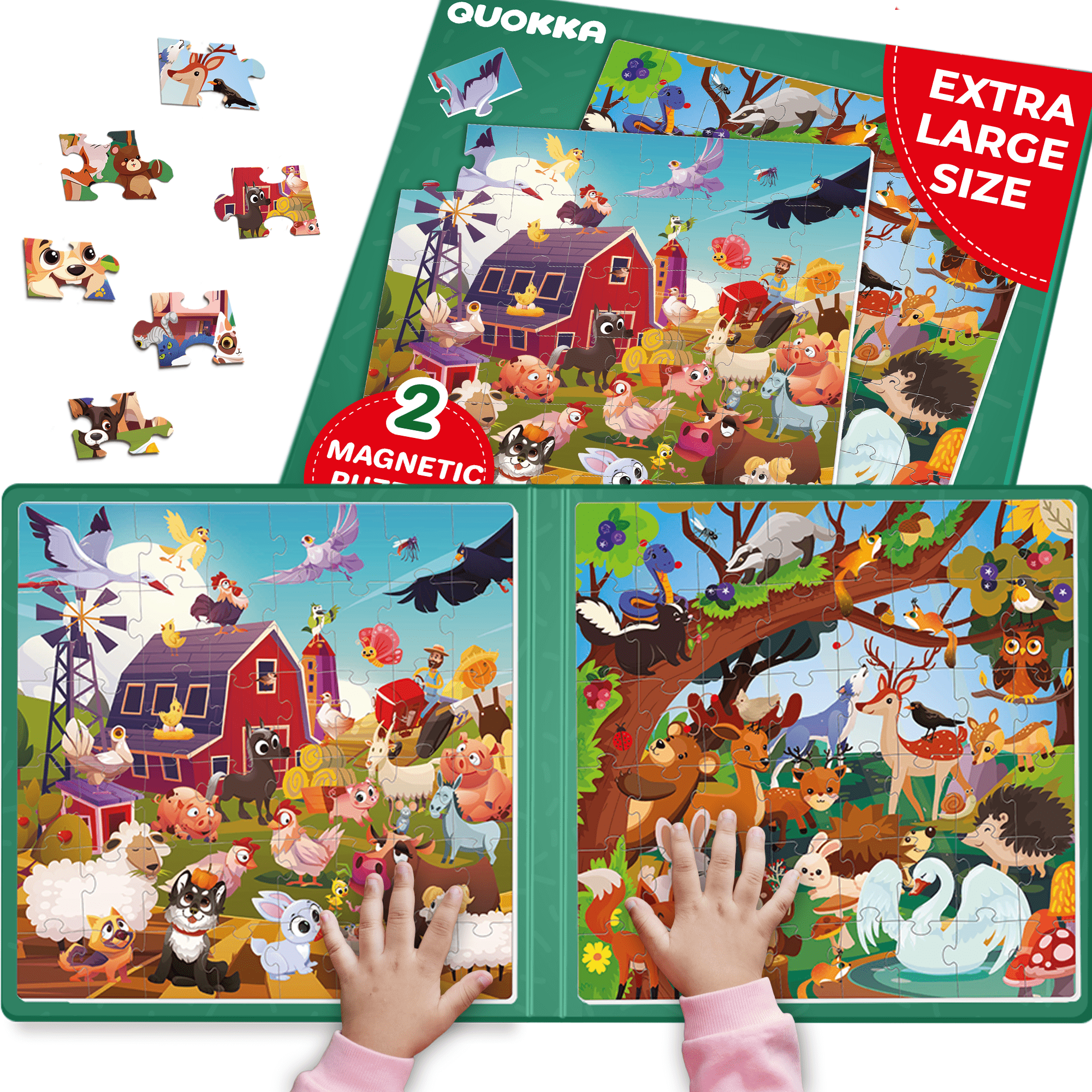 QUOKKA Magnetic Book 2x48 Piece Puzzles for Kids Farm Forest