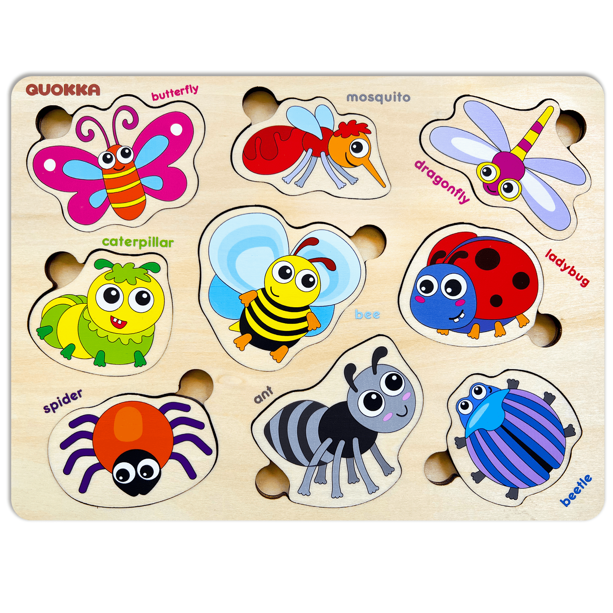 QUOKKA Wooden Puzzles for Toddlers 1-3 | Wood Games Bugs