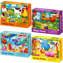 Load image into Gallery viewer, 30 Piece Jigsaw Puzzles for Kids | Forest, Farm, Ocean &amp; Africa Animals
