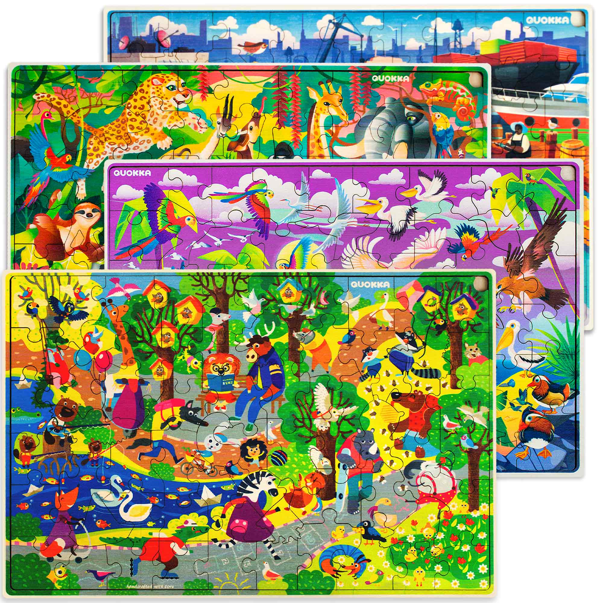 60 Piece Set of 4 Jigsaw Puzzles | Birds & Wild Animas