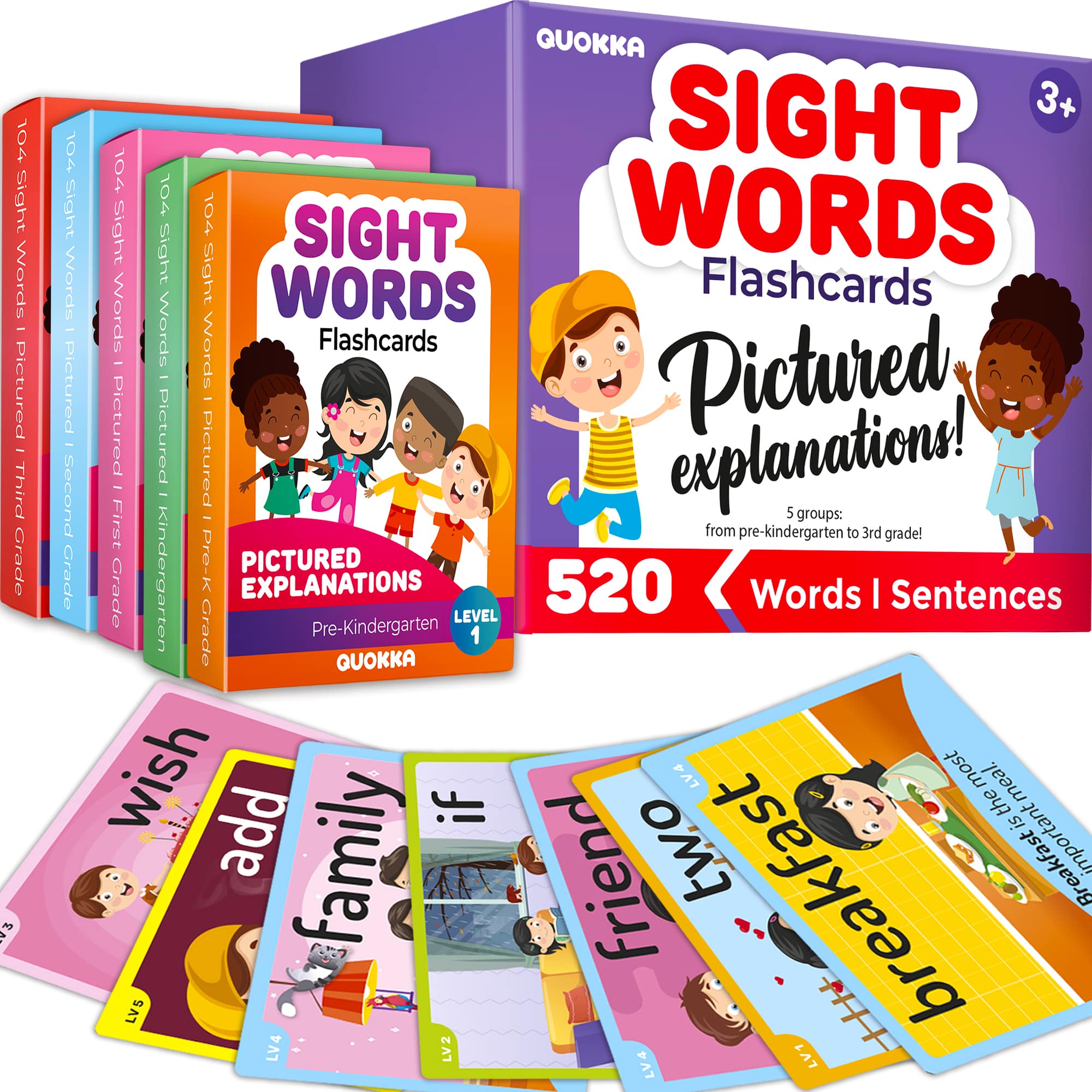 Quokka 520 Sight Words Flash Cards with Images & Sentences for Kids