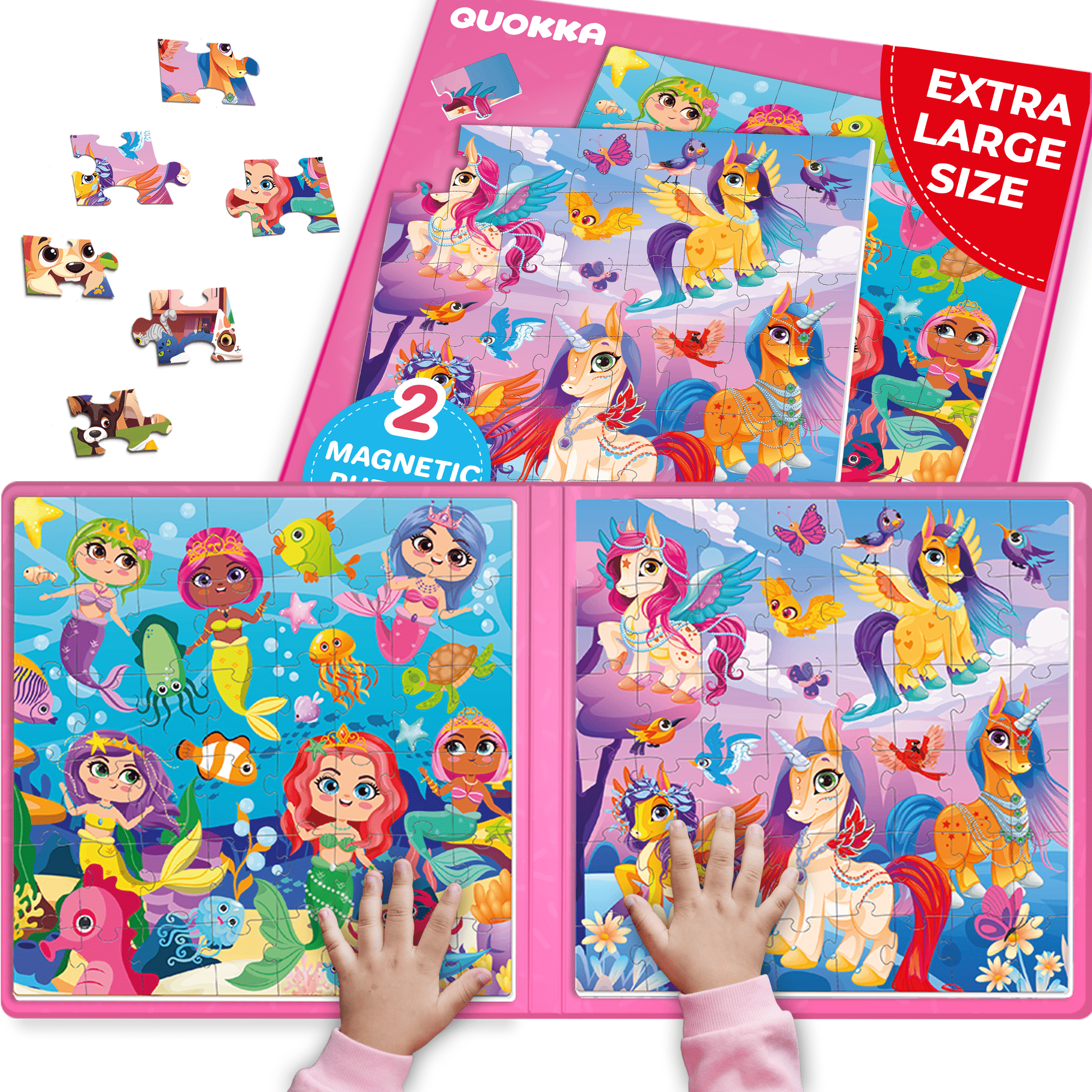 QUOKKA Magnetic Book 2x48 Piece Puzzles for Kids | Mermaids & Unicorns