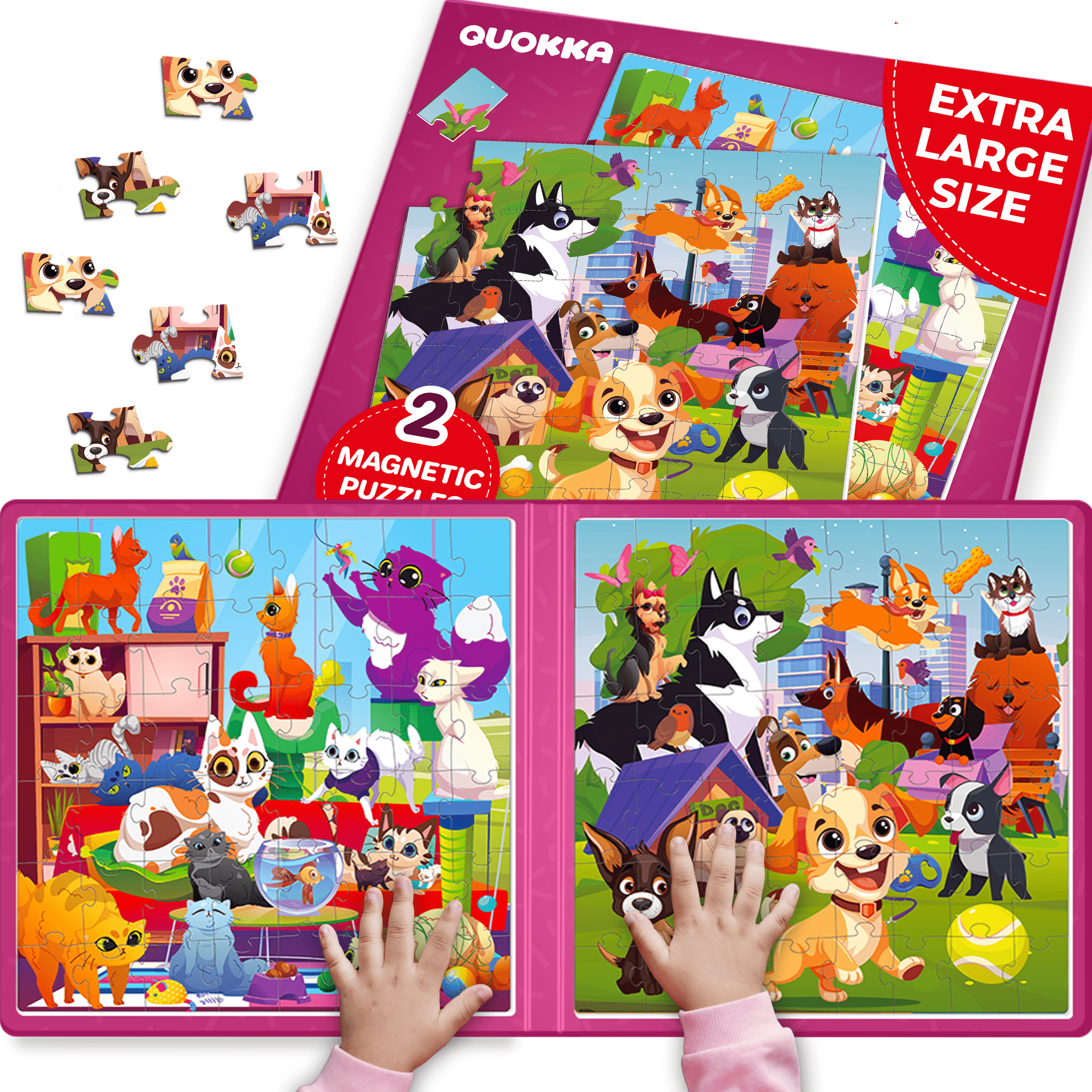 QUOKKA Magnetic Book 2x48 Piece Puzzles for Kids Cats Dogs
