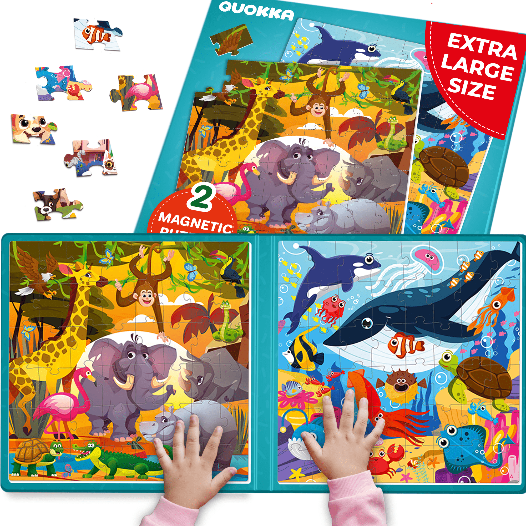QUOKKA Magnetic Book 2x48 Piece Puzzles for Kids | Africa & Ocean QUOKKA Magnetic Book 2x48 Piece Puzzles for Kids | Africa & Ocean