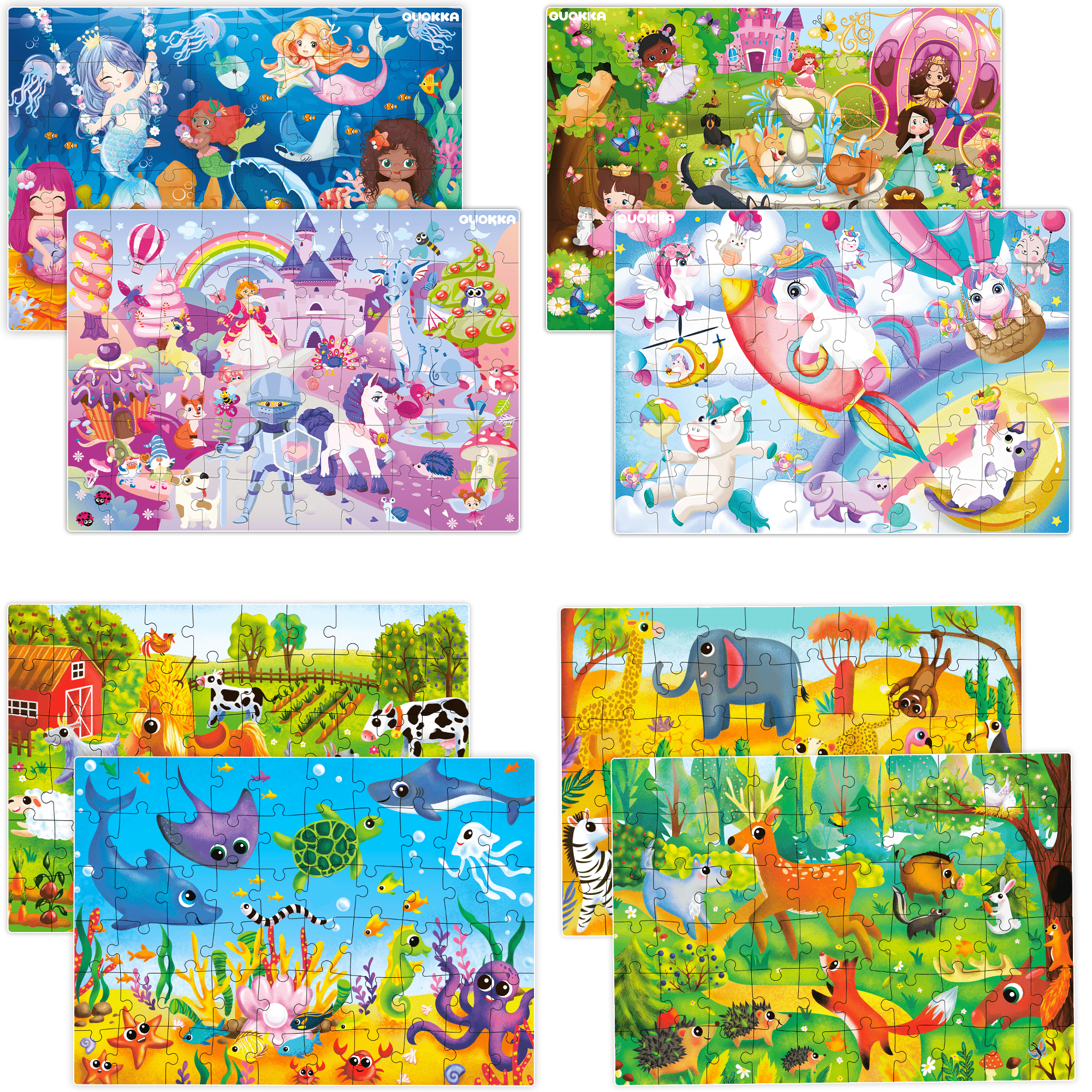 QUOKKA Bundle Set of 8 Puzzles for Kids | Mermaids, Animals