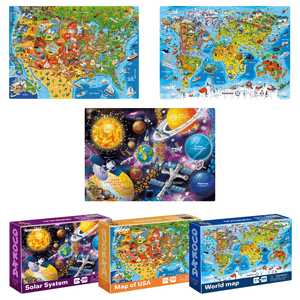 300 Piece Search & Find Floor Jigsaw Puzzles | USA and World Maps & Space