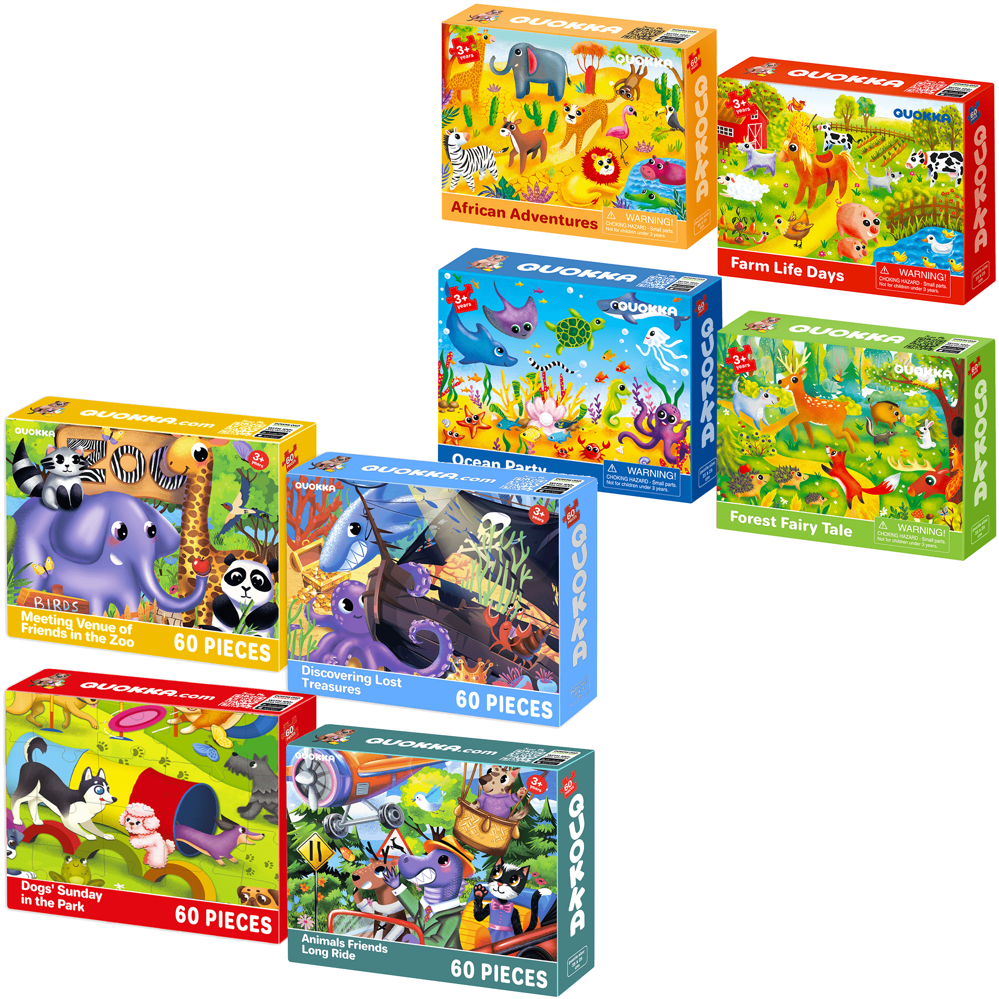 QUKKA Bundle Set of 8 Puzzles for Kids Zoo, Forest