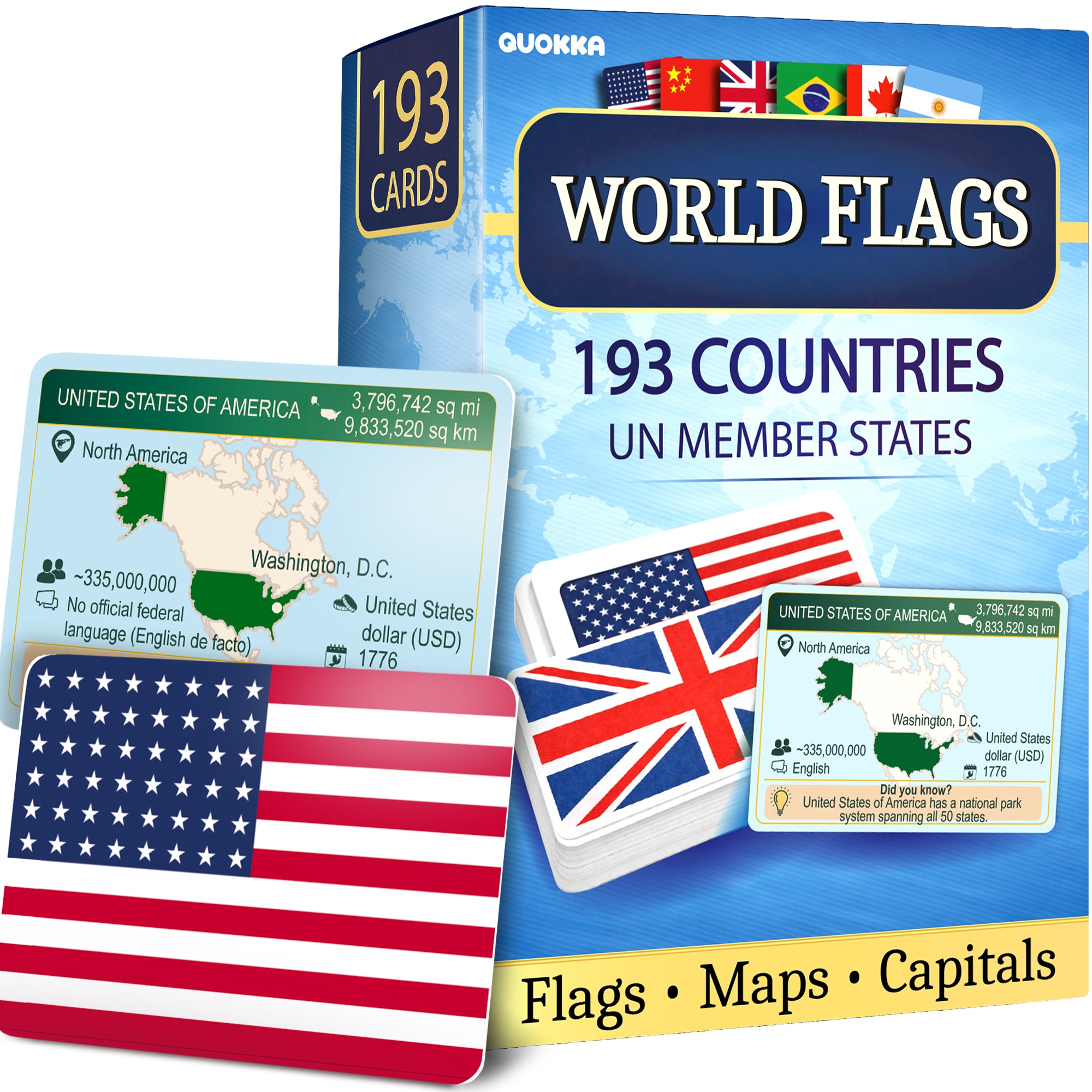World Flags Flash Cards – 193 Country Geography Trivia Cards