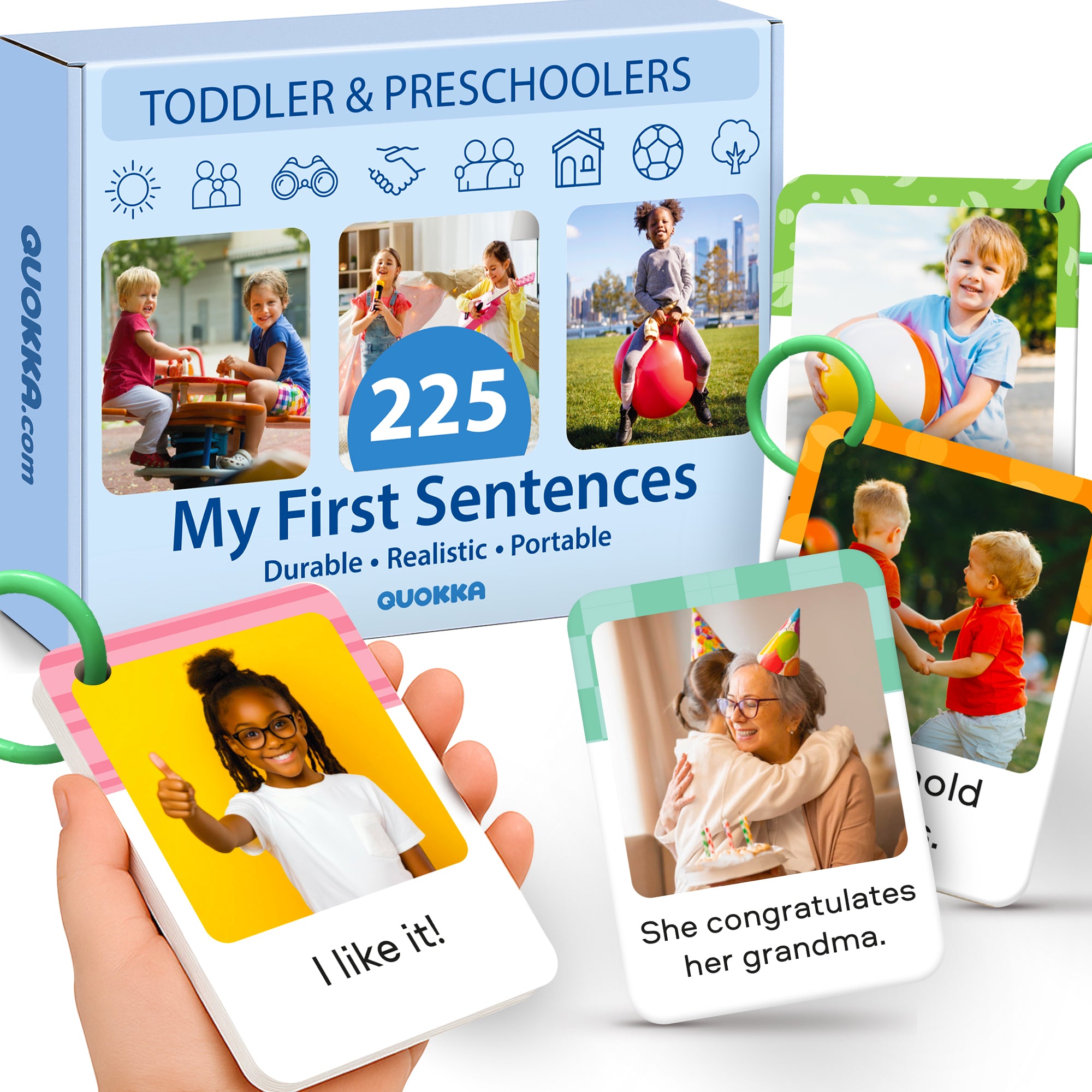 225 Toddler First Sentence Flash Cards with Rings