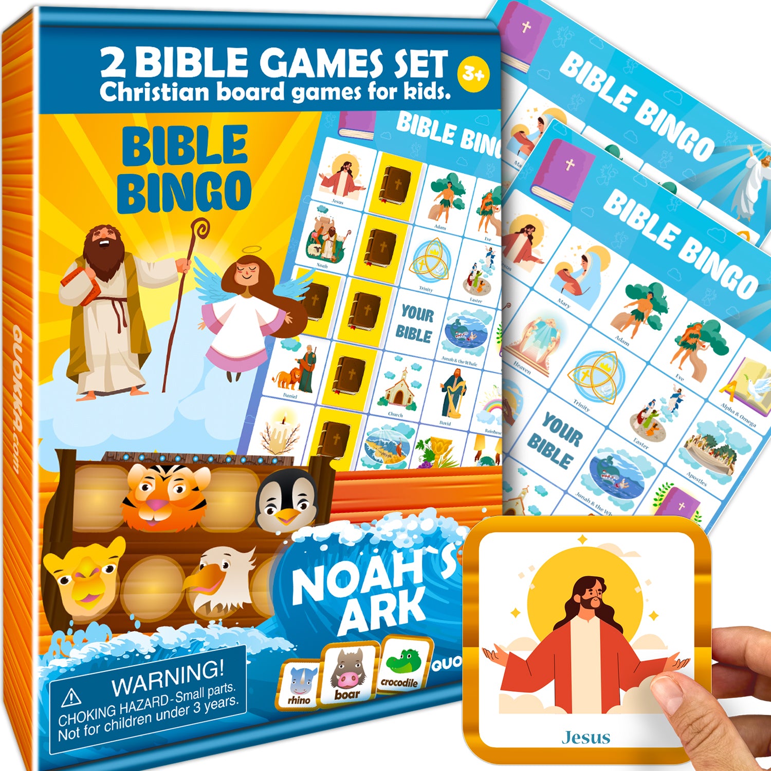 Bible Bingo & Noah's Ark Memory Game | Set of 2 Christian Games for Kids