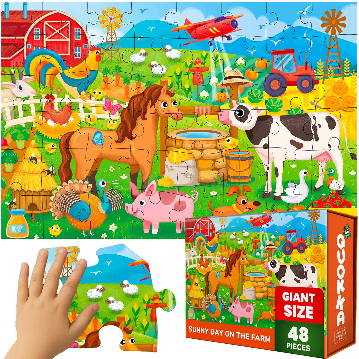 QUOKKA 2x3 FT Giant Floor Puzzle for Kids – Farm Animals