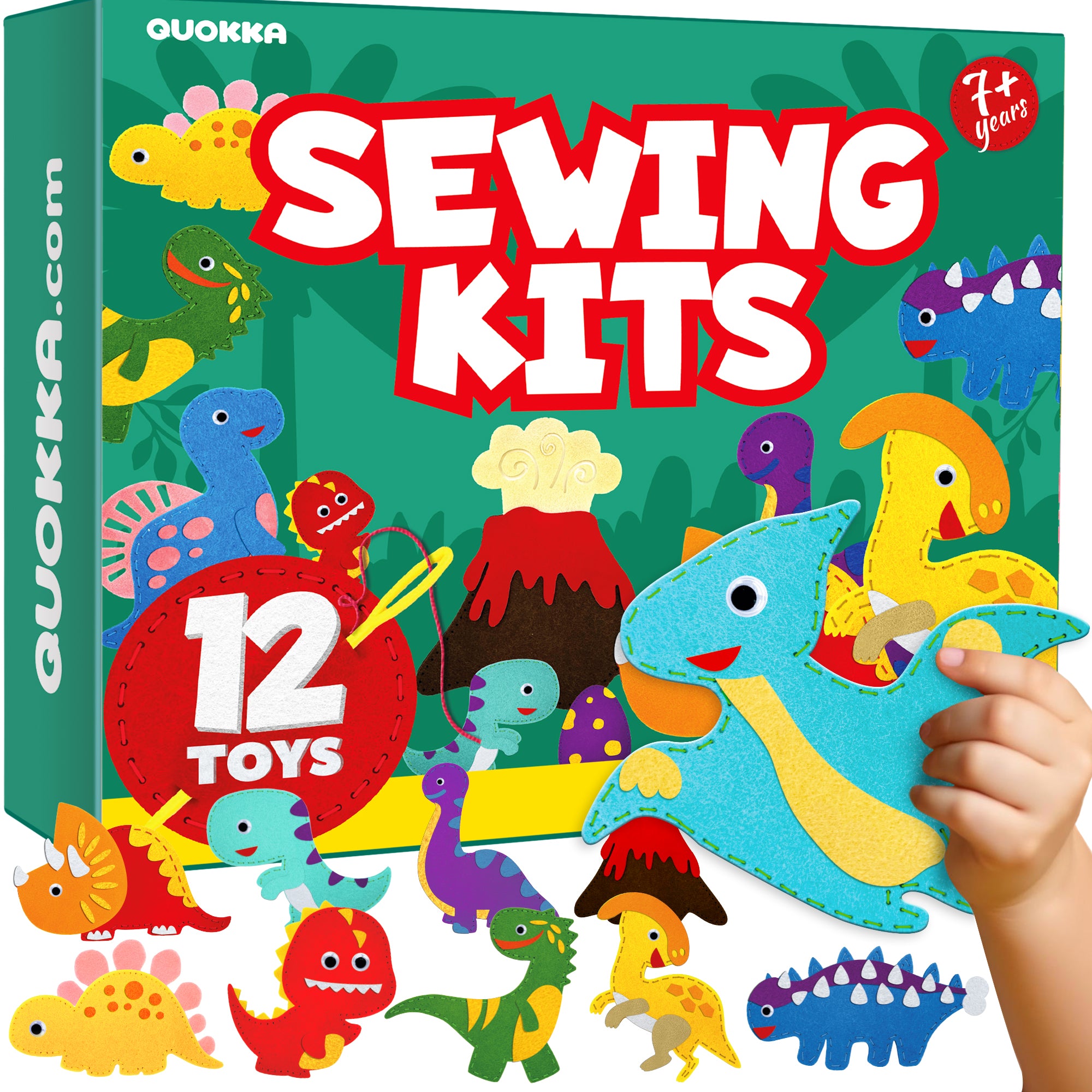 QUOKKA Craft Kits for Kids - 12 Wild Dino Sewing