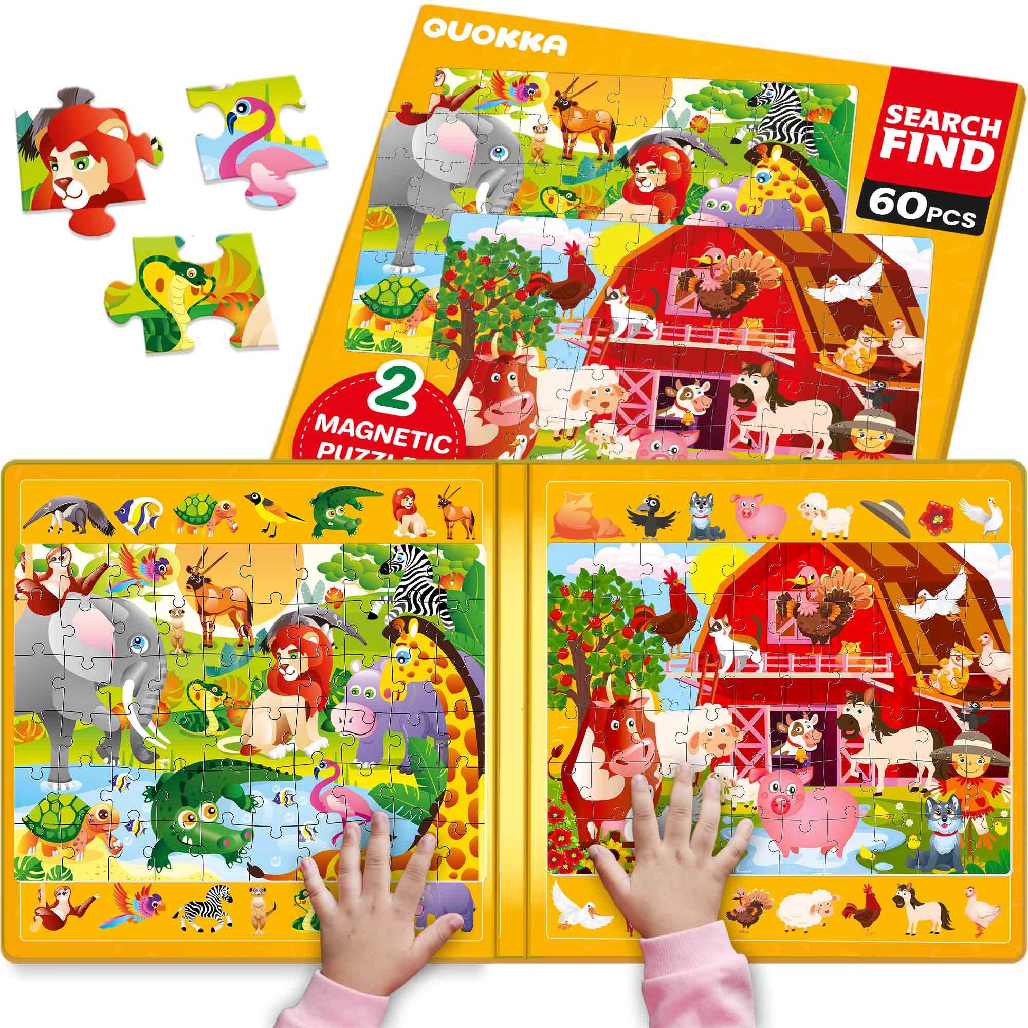 Magnetic Puzzle 2x60 Pcs Puzzles for Kids - Farm & Africa
