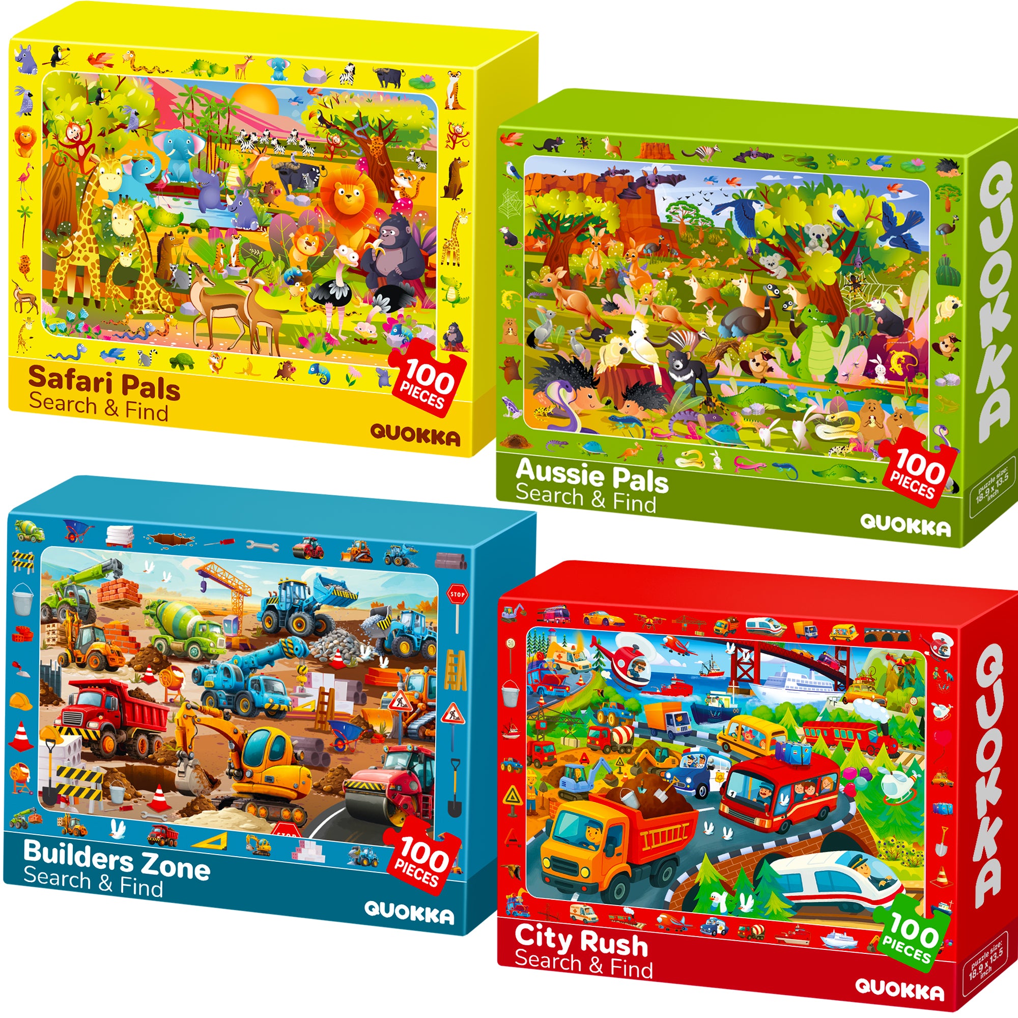 100 Piece Search & Find Puzzles for Kids with Animals, Cars