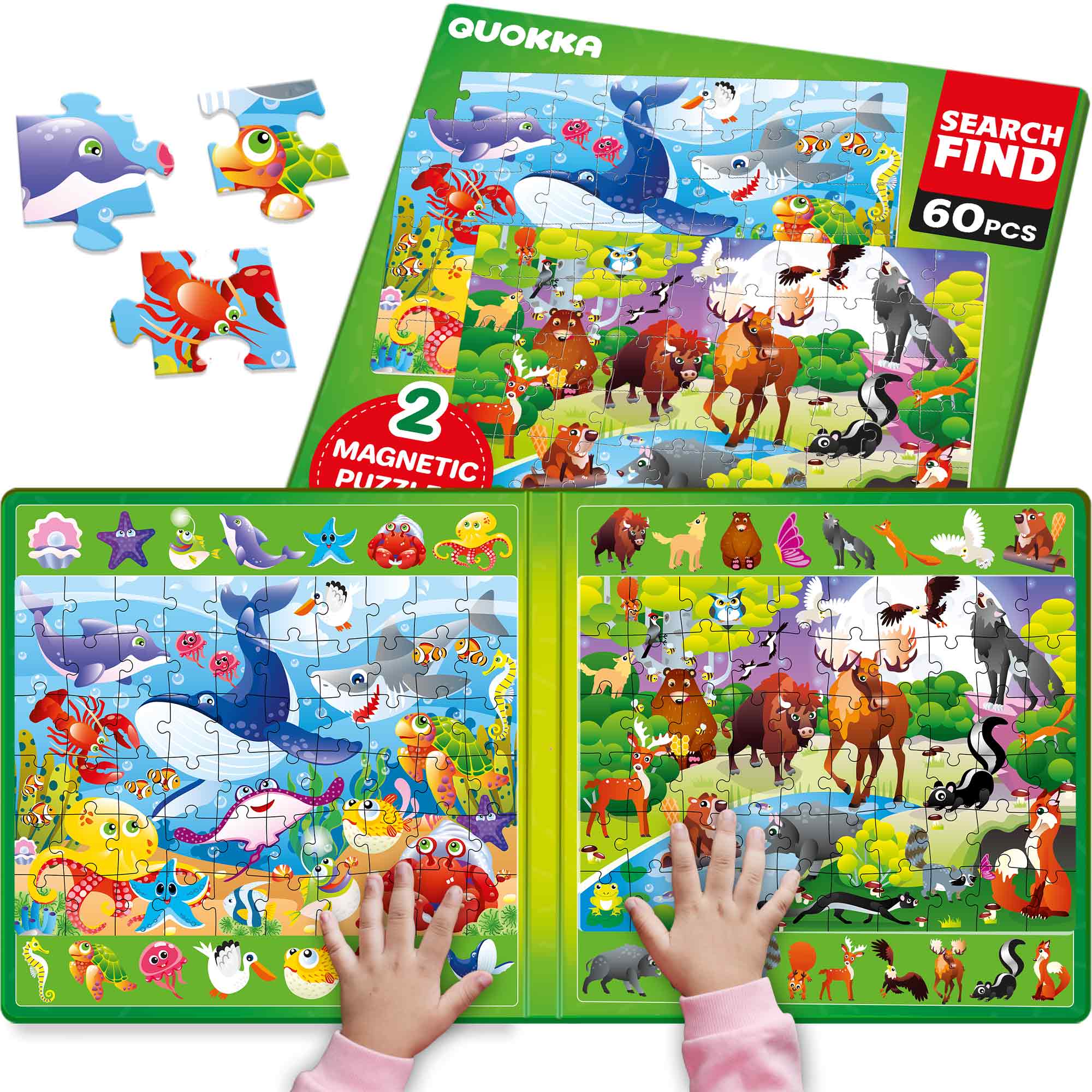 Magnetic Puzzle 2x60 Pcs Puzzles for Kids - Ocean & Forest
