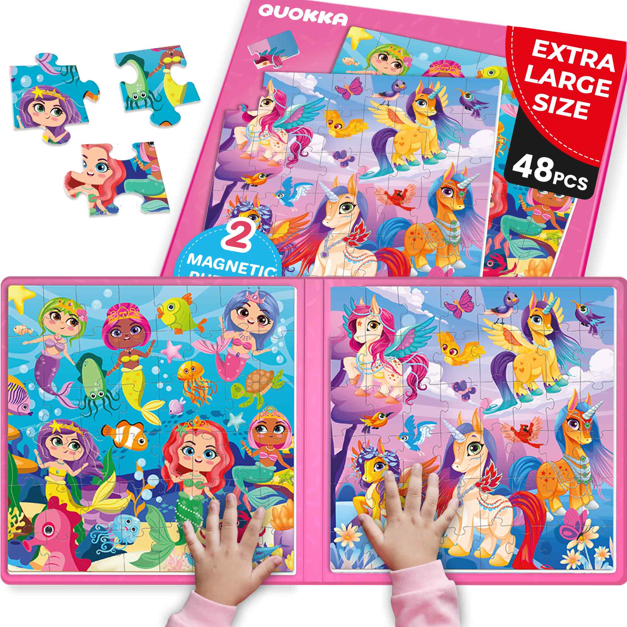 Magnetic Book 2x48 Pcs Puzzles for Kids | Mermaids & Unicorns