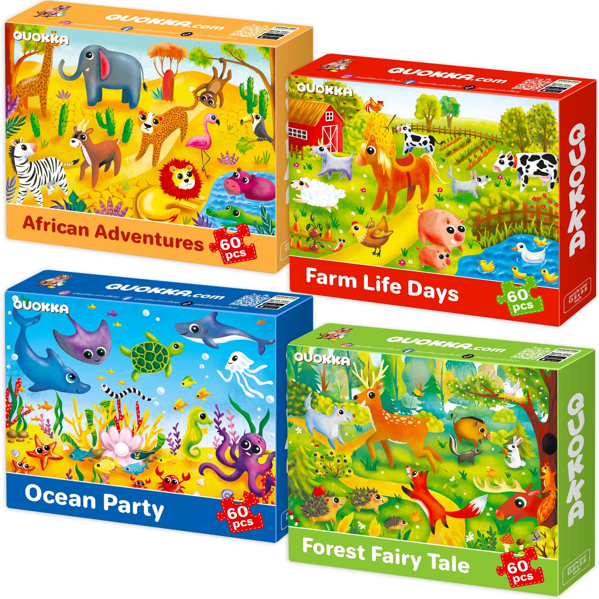 60 Piece Puzzles for Kids | Farm, Ocean & Safari Animals
