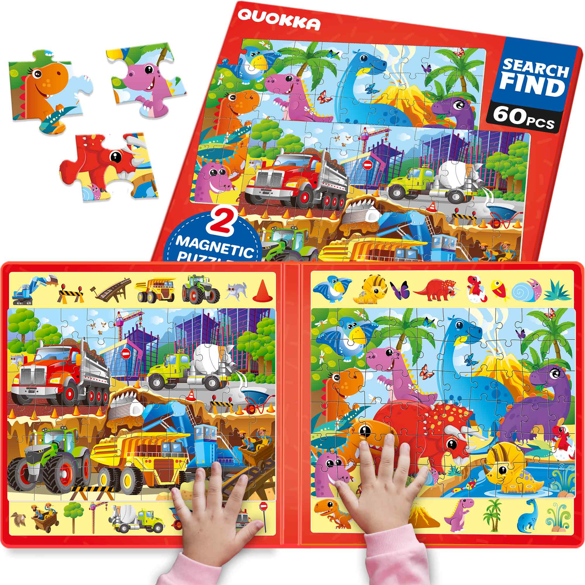 Magnetic Puzzle 2x60 Pcs Puzzles for Kids - Construction & Dino