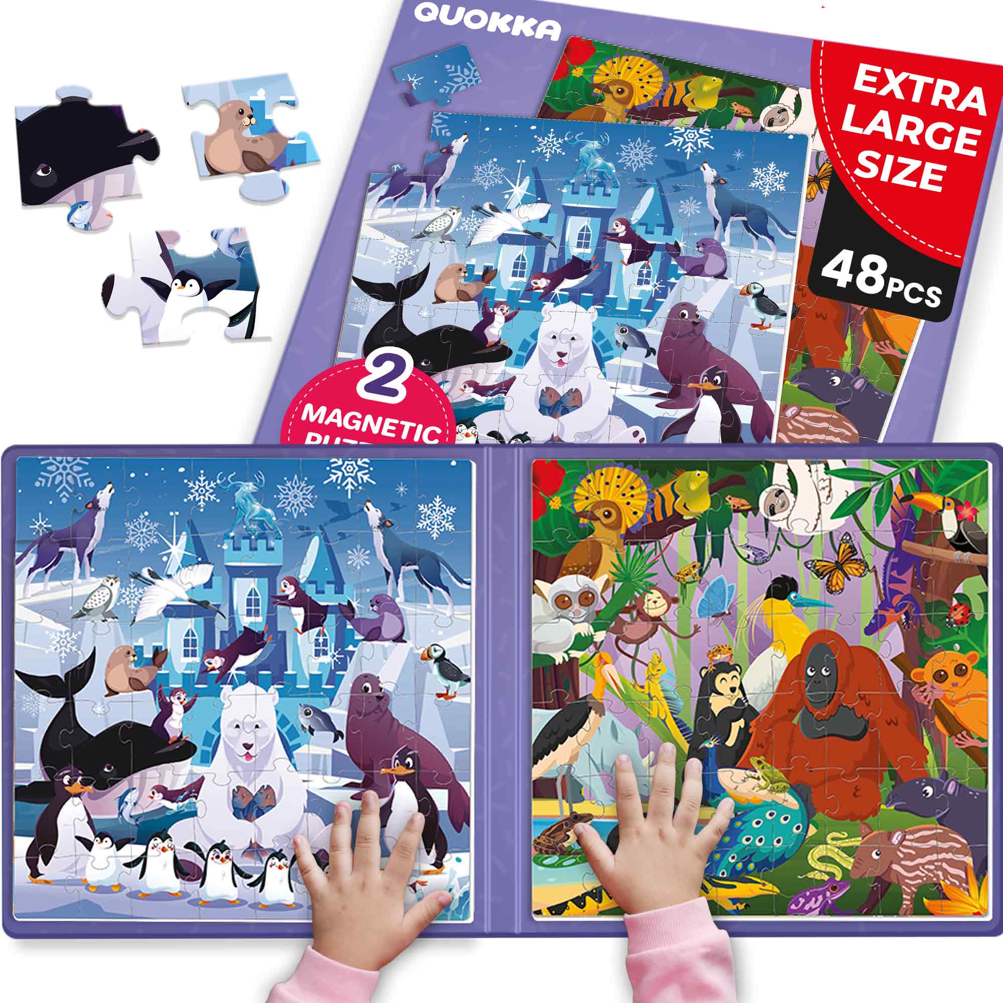 QUOKKA Magnetic Book 48 Piece Puzzles for Kids Polar & Forest Animals