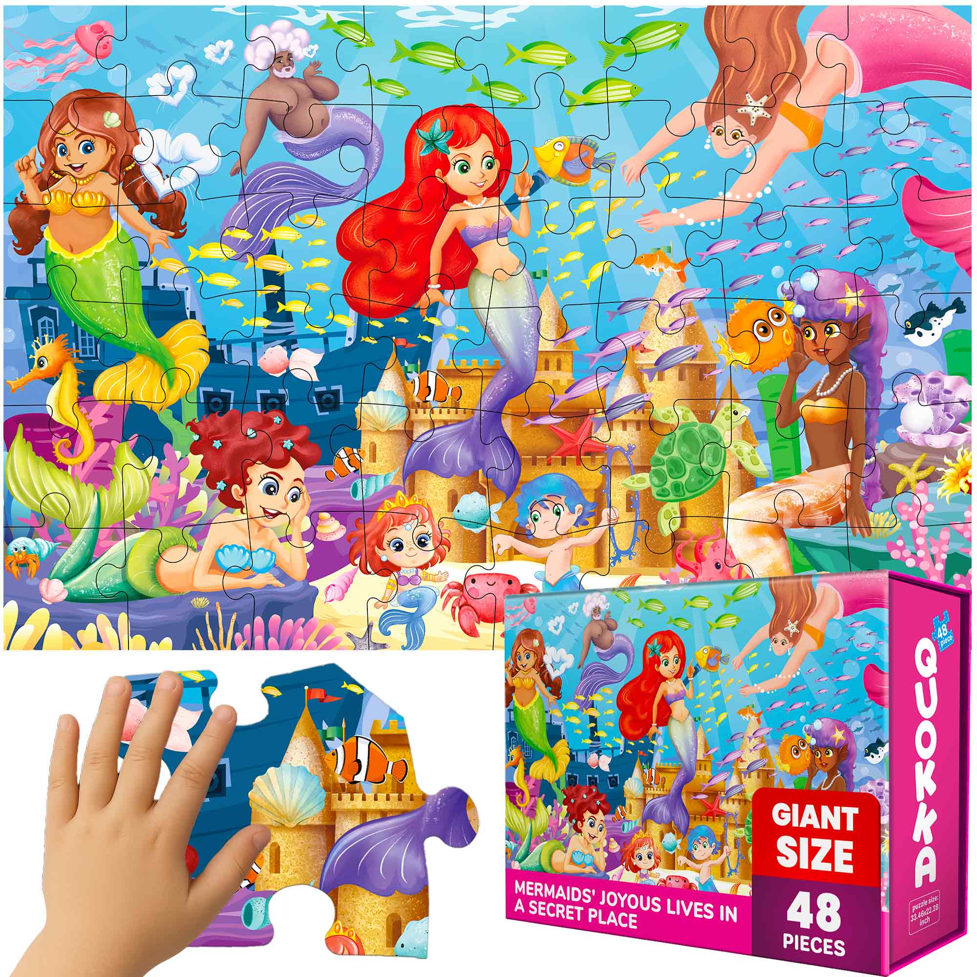 Puzzle De Suelo De Aventura De Sirenas – 48 Piezas Extra Gruesas, Mide 91x61 Cm, Ideal Para Niños De 3 A 6 Años, Desarrollo De Habilidades