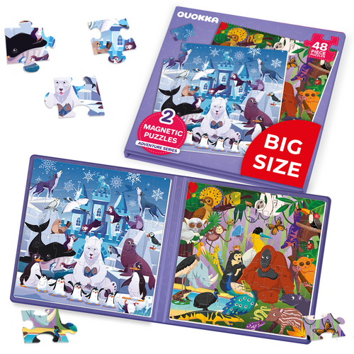 QUOKKA Magnetic Book 2x48 Piece Puzzles for Kids | Polar & Rainforest Animals