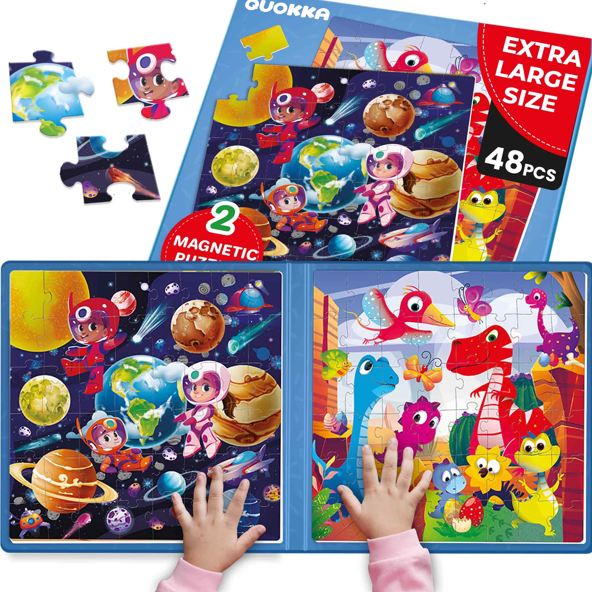 Magnetic Book 2x48 Pcs Puzzles for Kids | Space & Dino