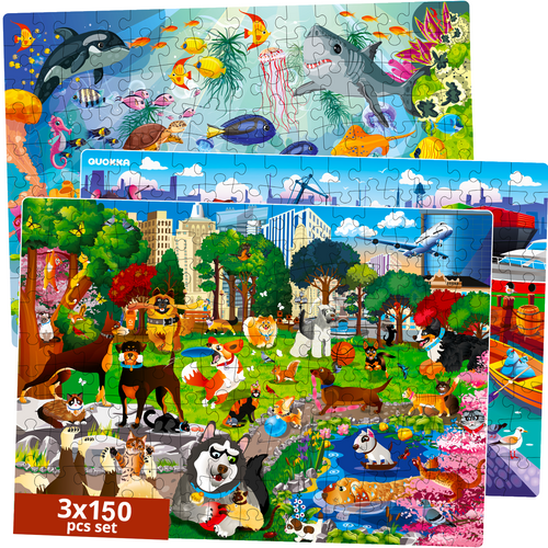 QUOKKA 150 Piece Floor Jigsaw Puzzles for Kids | Pier, Ocean & Pets at the Park