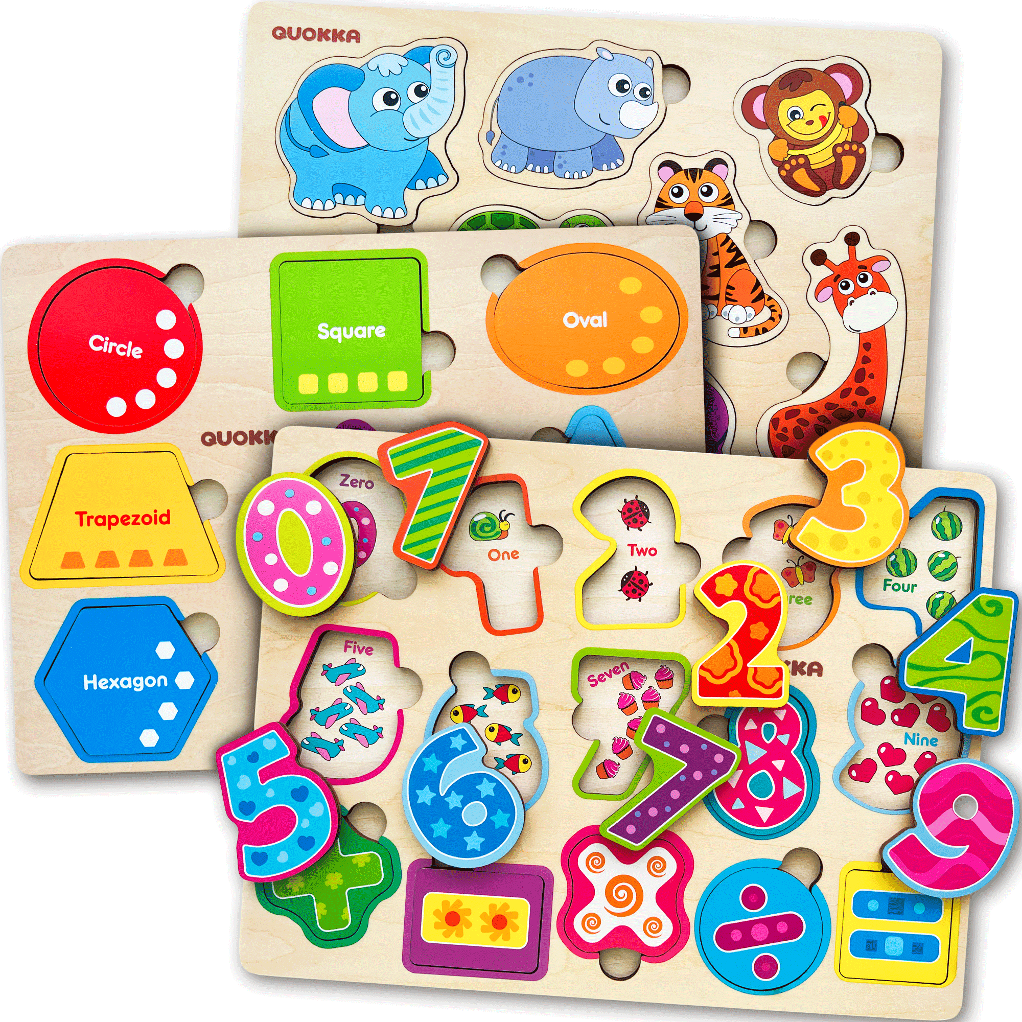 Quokka Learning Travel Toddler Wooden Puzzles Ages 2 4 Animals Shapes Numbers Animals Shapes