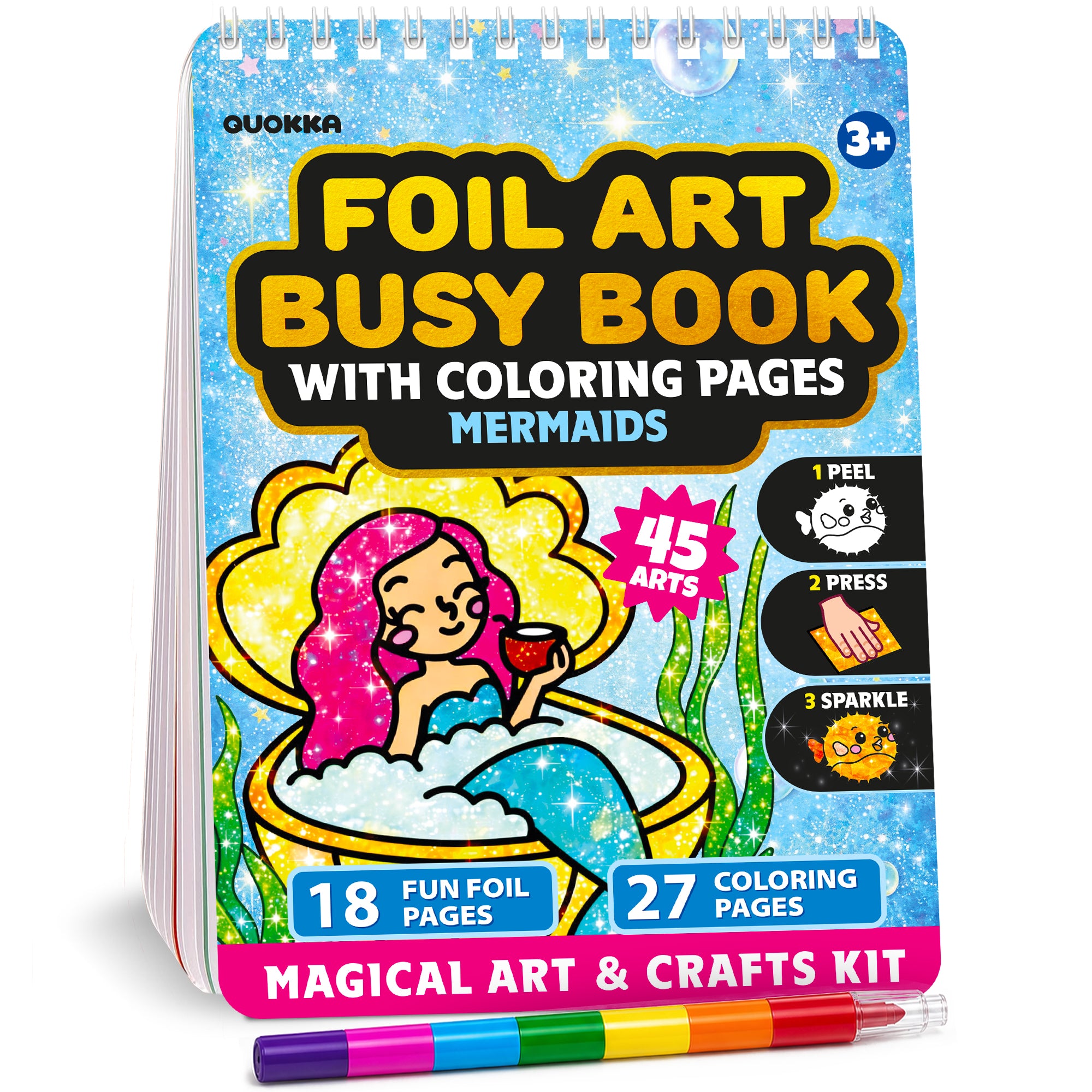 Foil Art Crafts Activity Book with Coloring Pages for Kids Mermaids