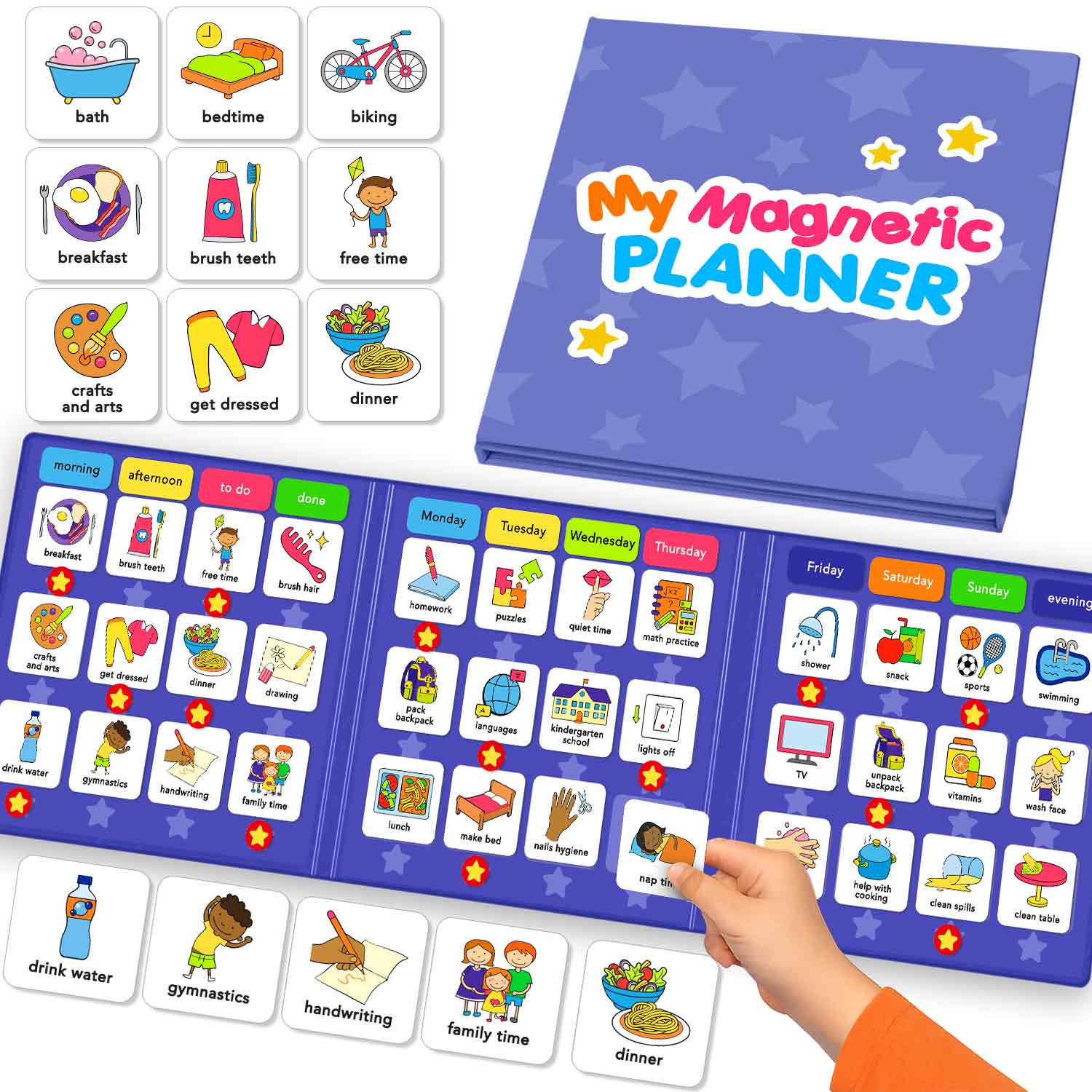 Magnetic Chore Chart for Kids | 72 Routine Magnets & Rewards