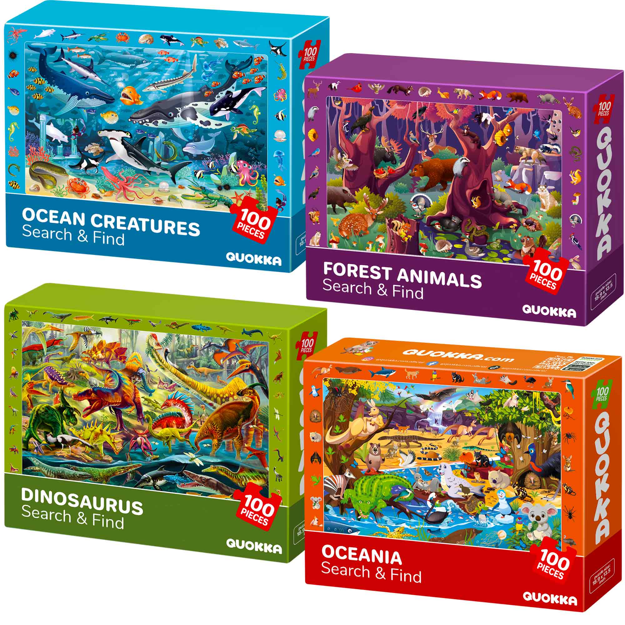 100 Pcs Search & Find Puzzles for Kids | Forest & Ocean