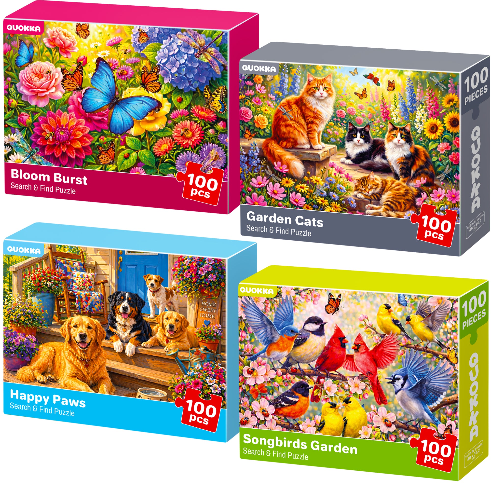 100 Pcs Search & Find Dementia Puzzles for Elderly - Pet & Flowers
