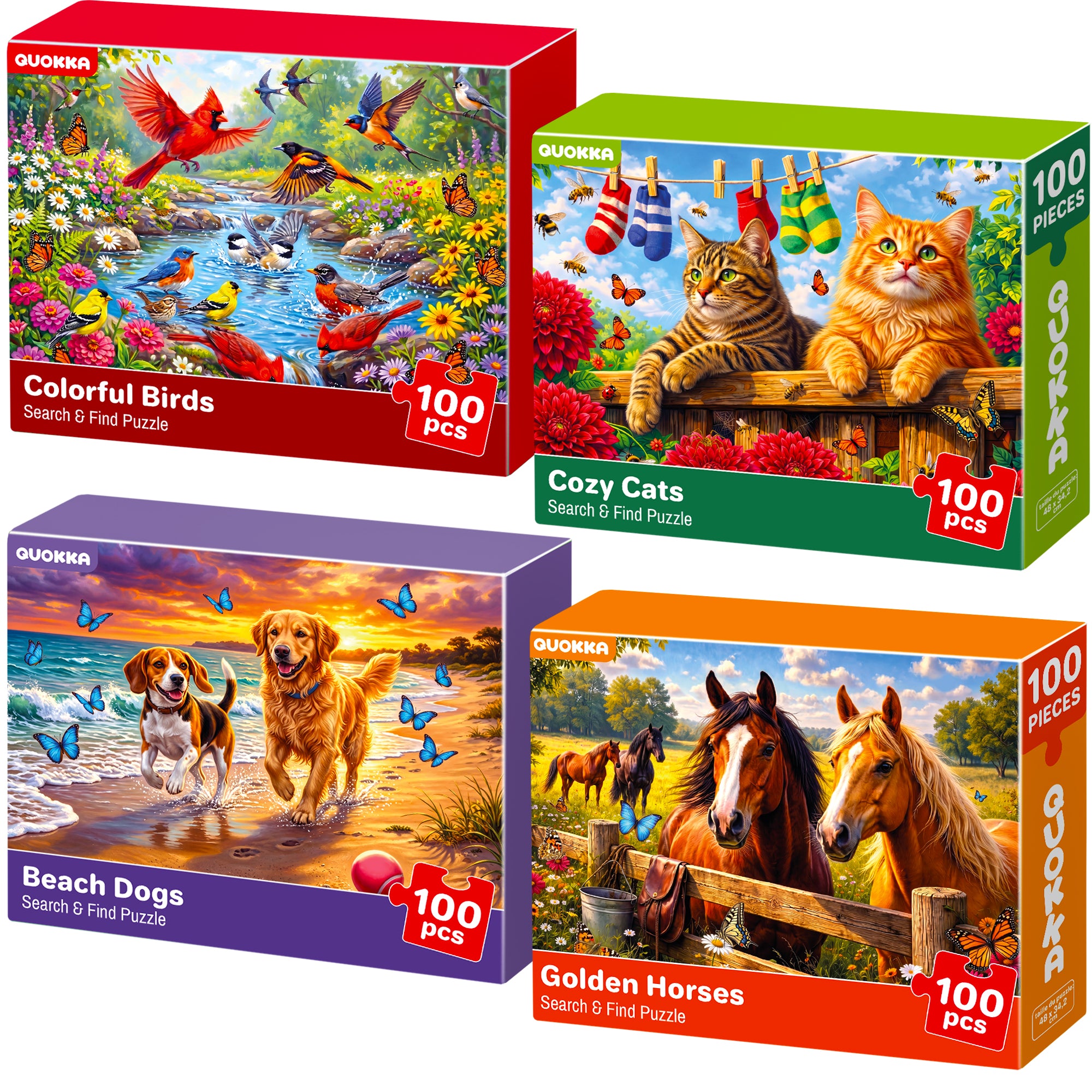 100 Pcs Search & Find Dementia Puzzles for Elderly - Animals