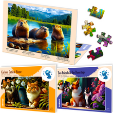 Load image into Gallery viewer, QUOKKA 100 Piece Dementia Puzzles for Elderly | 3 Alzheimers Jigsaw Puzzle Games for Adults with Beavers, Cats, and Dog
