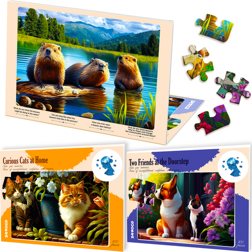 QUOKKA 100 Piece Dementia Puzzles for Elderly | 3 Alzheimers Jigsaw Puzzle Games for Adults with Beavers, Cats, and Dog