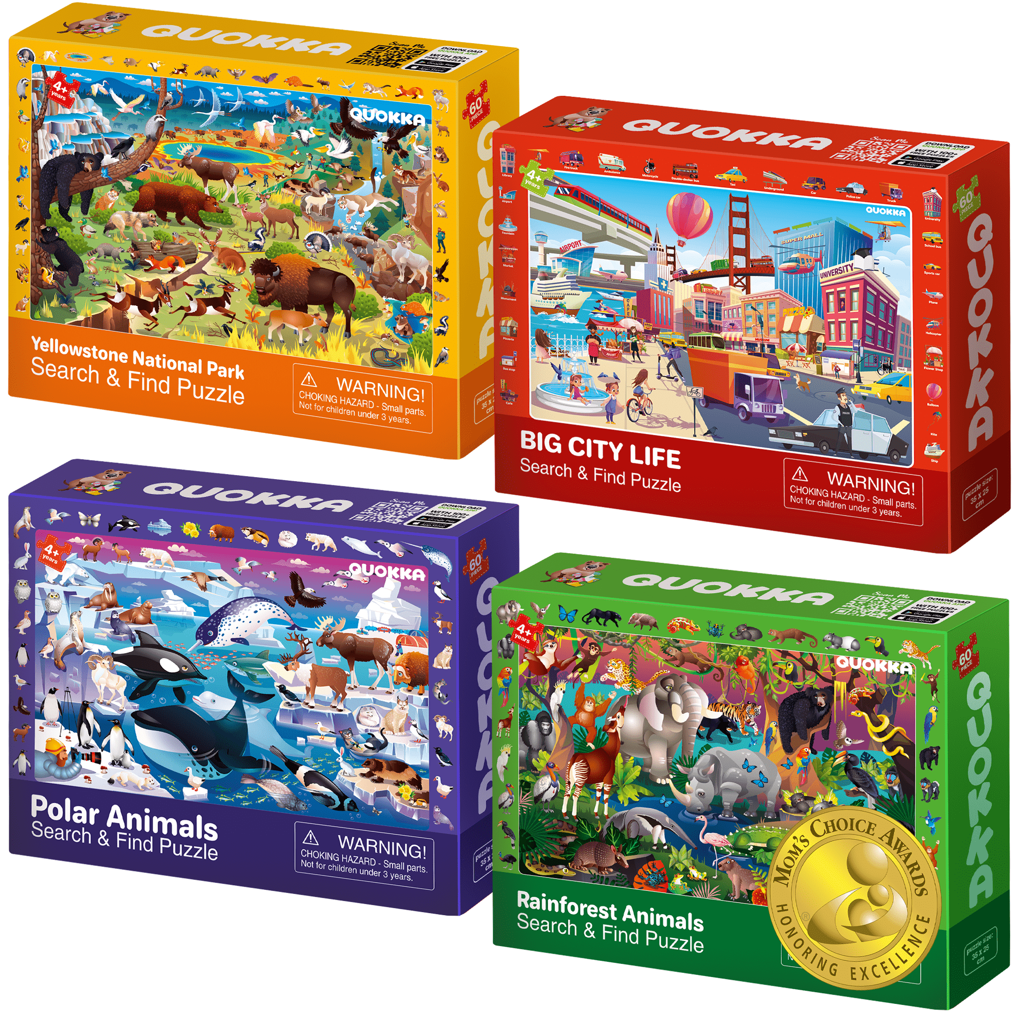 60 Pcs Search & Find Puzzles for Kids Rainforest, Polar Animals