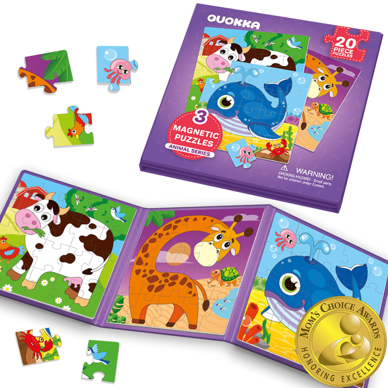 Magnetic 20 Piece Puzzles for Kids Farm, Ocean Safari Animals