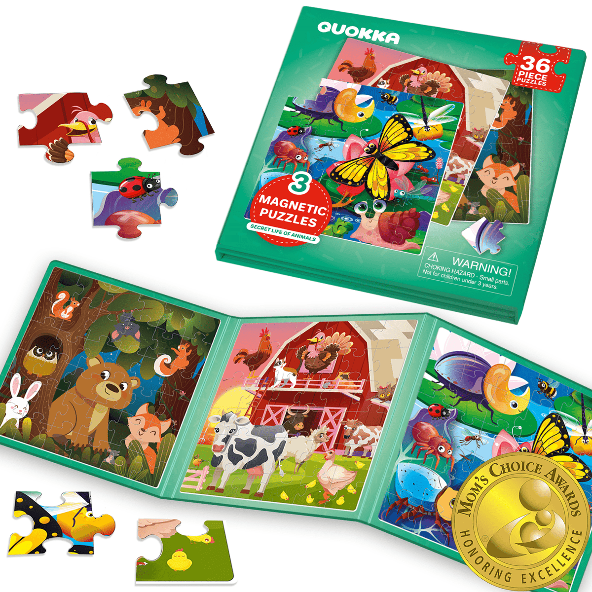 Magnetic Book 3x36 Pcs Puzzles for Kids | Insects, Animals