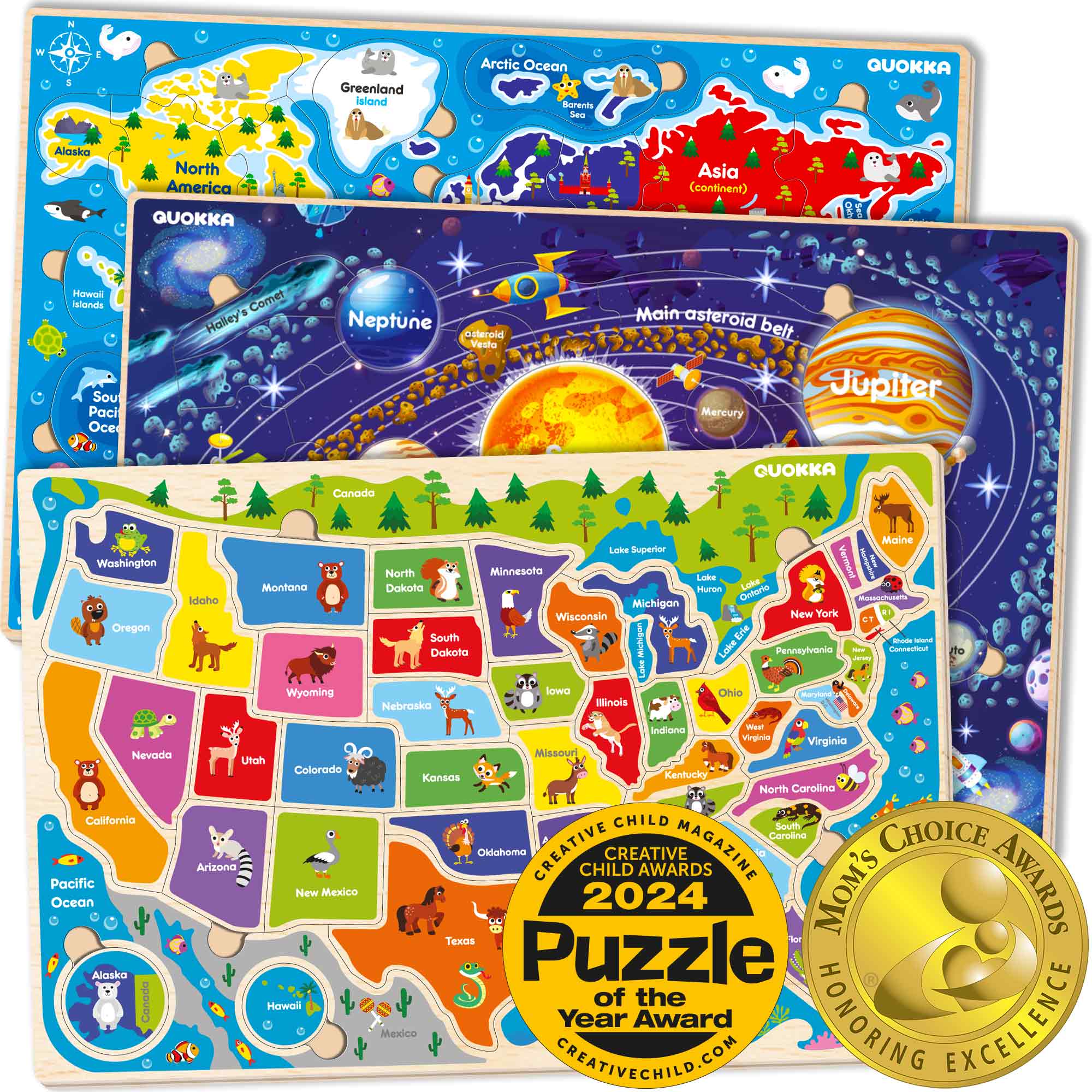 Jigsaw Puzzles for Kids World Map, Space, USA Quokka