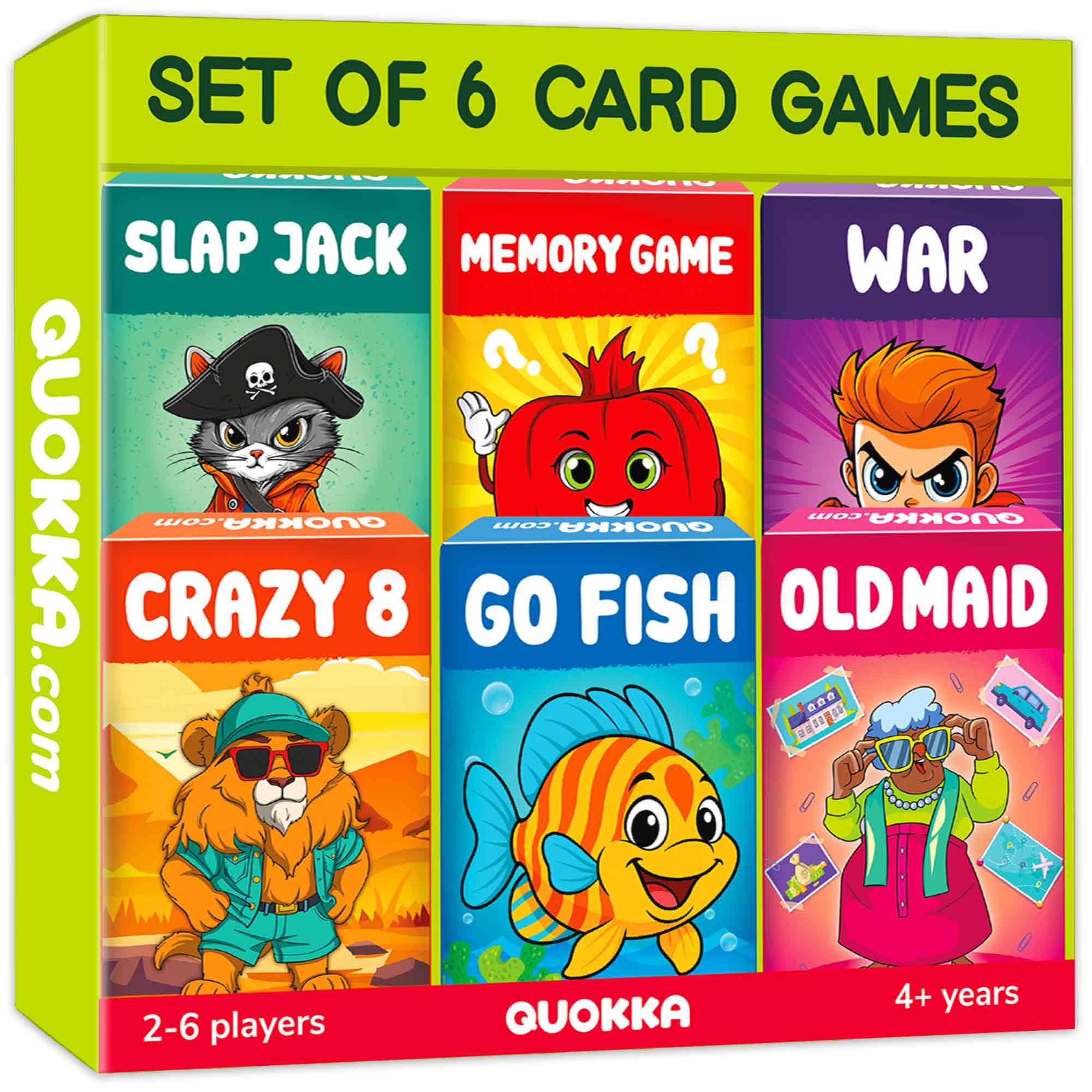 QUOKKA 6 Pack Original Card Games for Kids Ages 4–8 - Fun Family Games