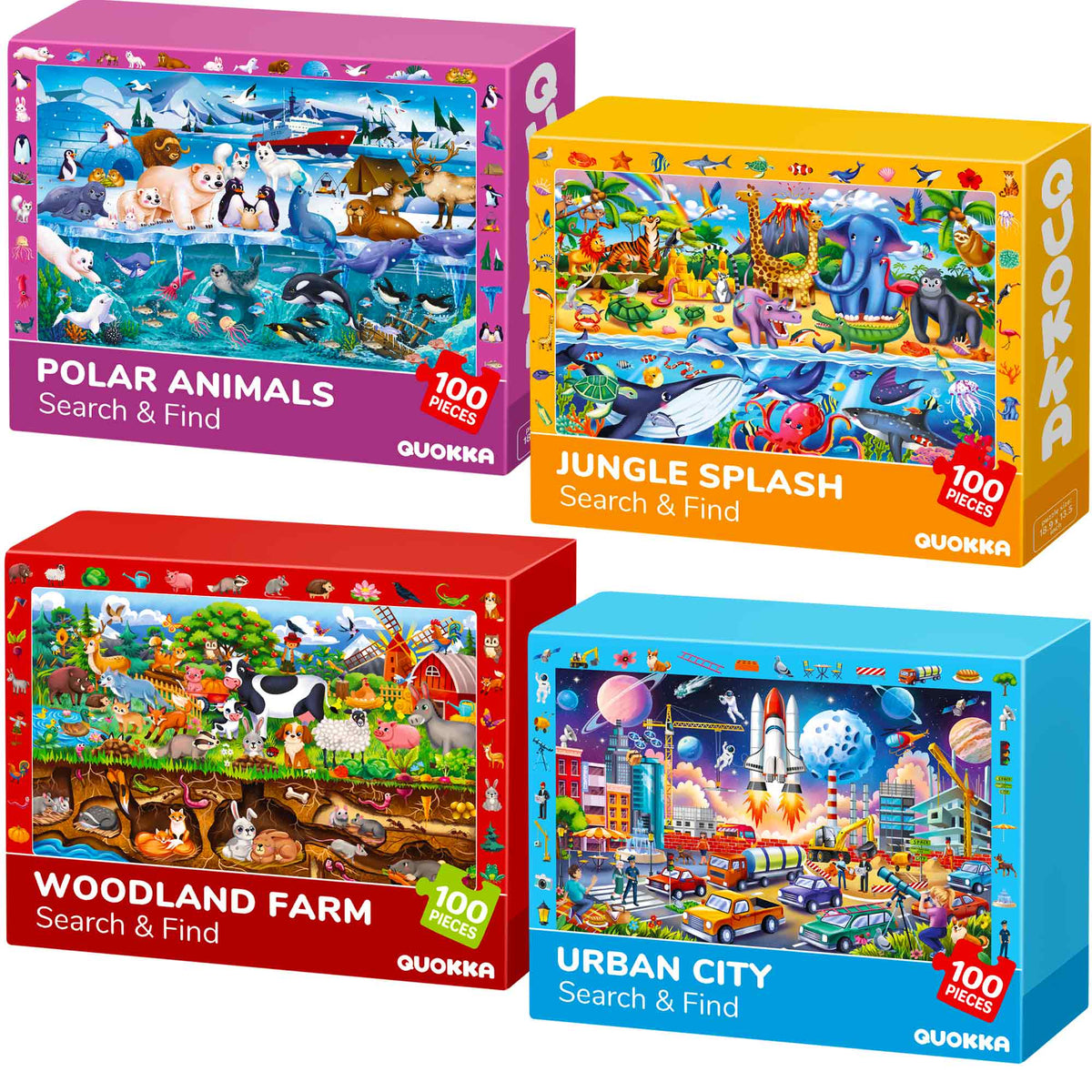 100 Piece Search & Find Puzzles for Kids City and Animals