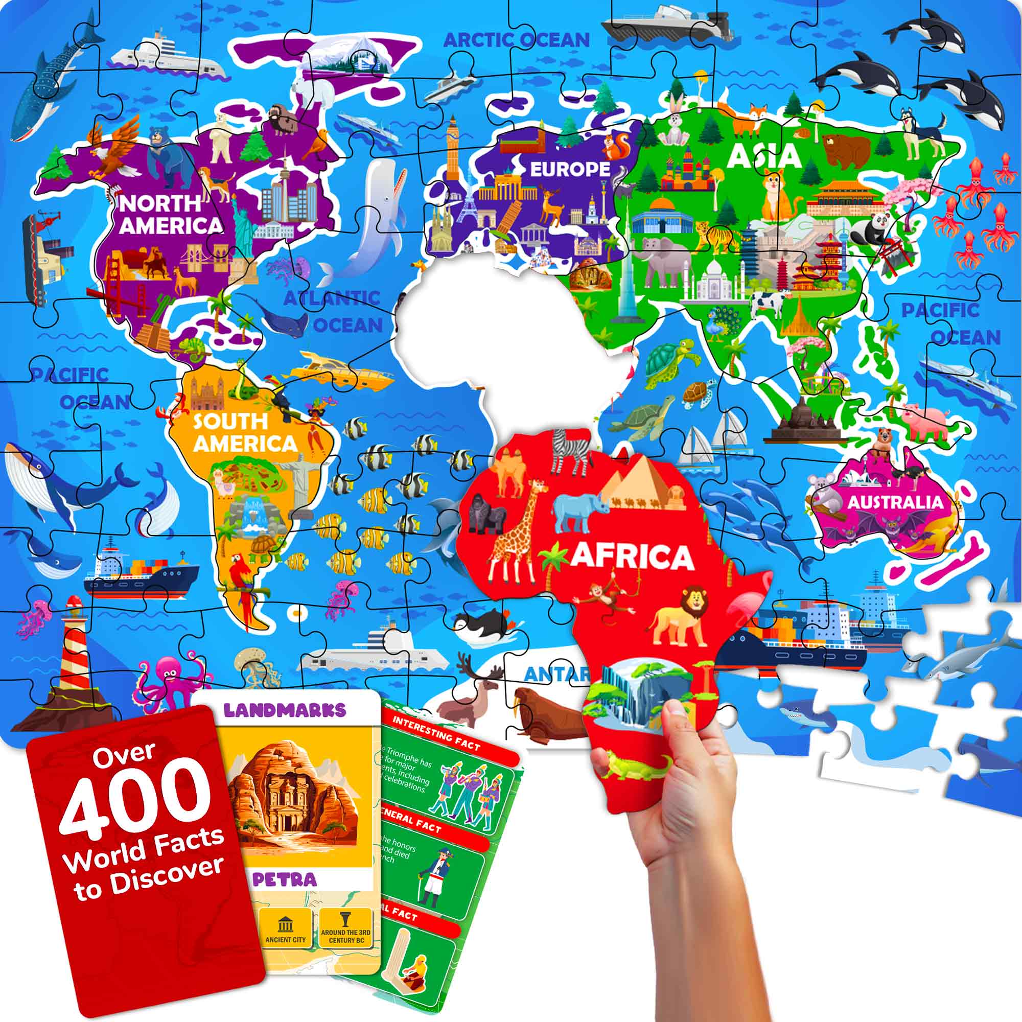 70 Piece Jigsaw Puzzles 50 Cards For Kids | World
