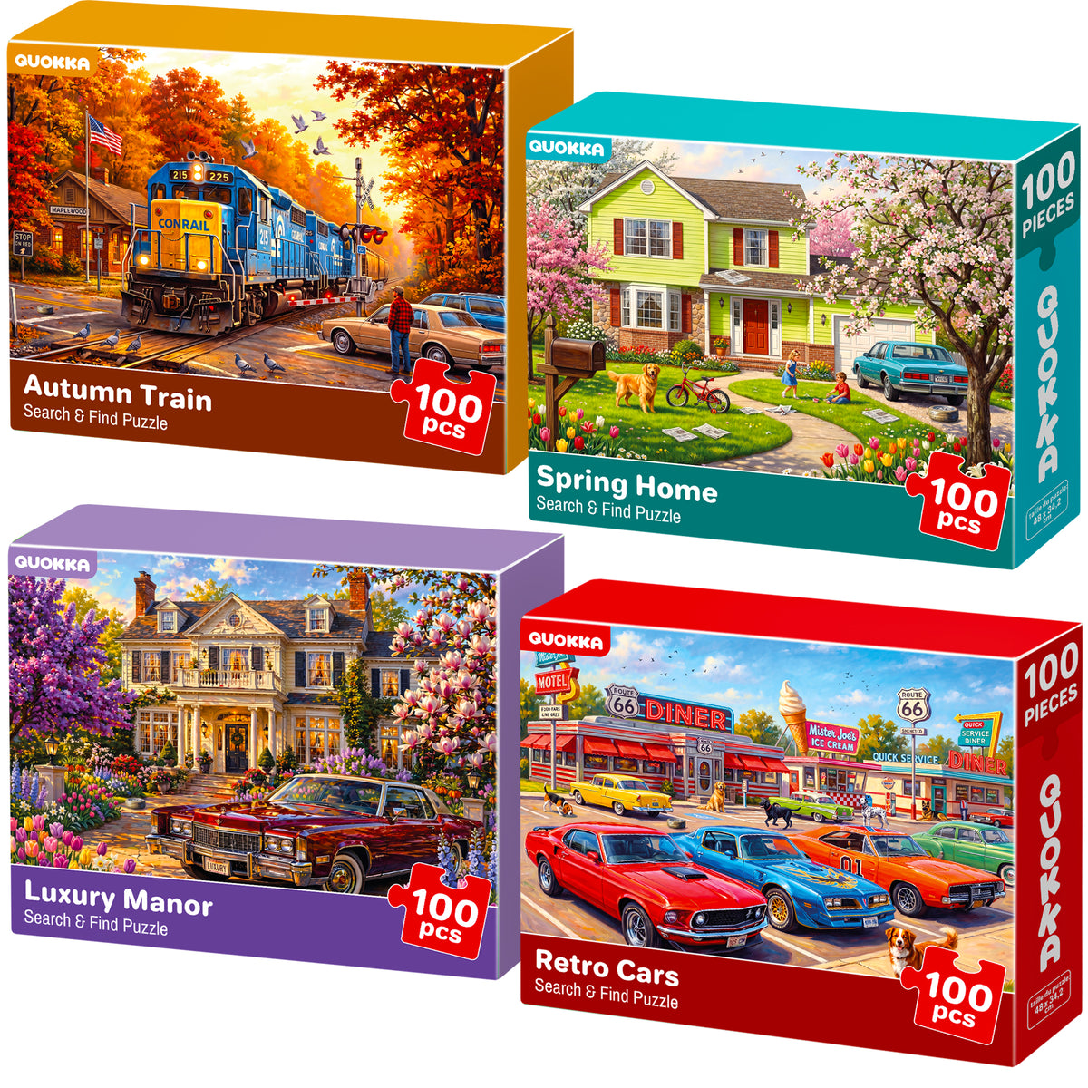 100 Pcs Search & Find Dementia Puzzles for Elderly - Retro