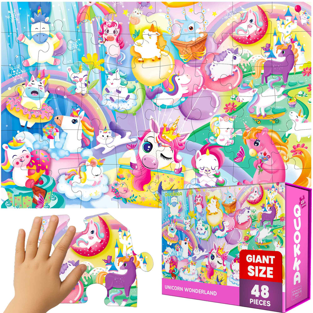QUOKKA 2x3 FT Giant Floor Puzzles for Kids Ages 4-6 Unicorn