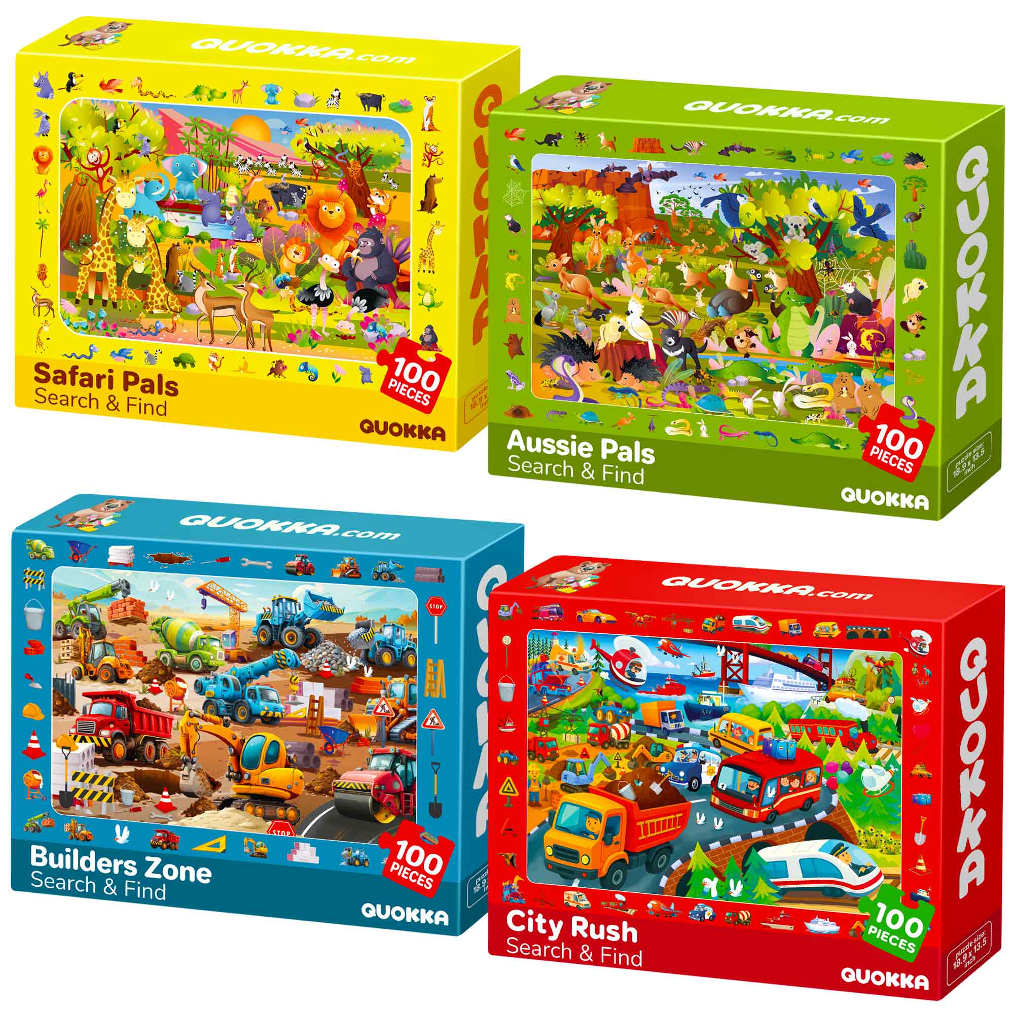 100 Piece Search & Find Puzzles for Kids with Animals, Cars