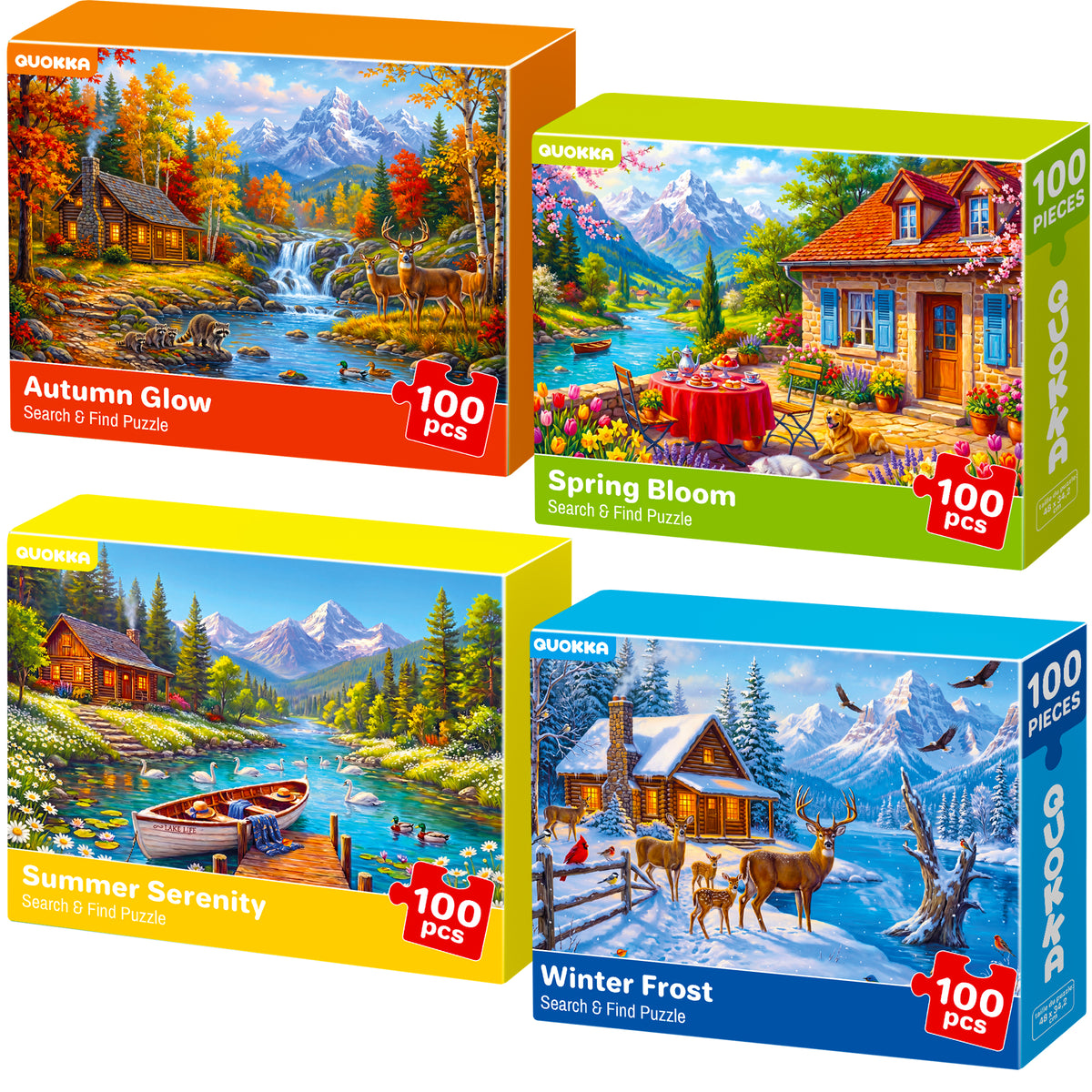 100 Pcs Search & Find Dementia Puzzles for Elderly - Seasons