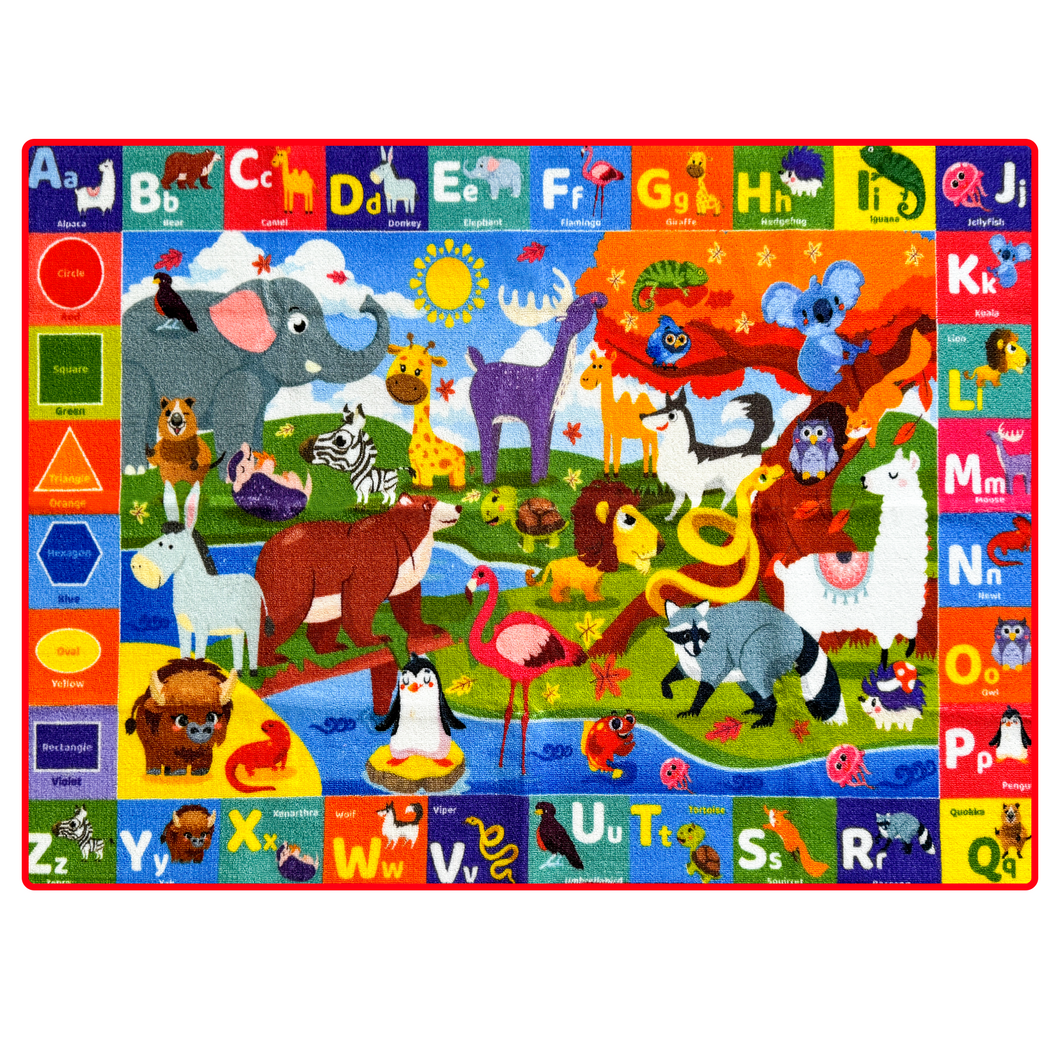 QUOKKA Classroom Rug for Kids | 59x39 ABC Rugs for Playroom | Alphabet Learning Area Animals Rug for Bedroom
