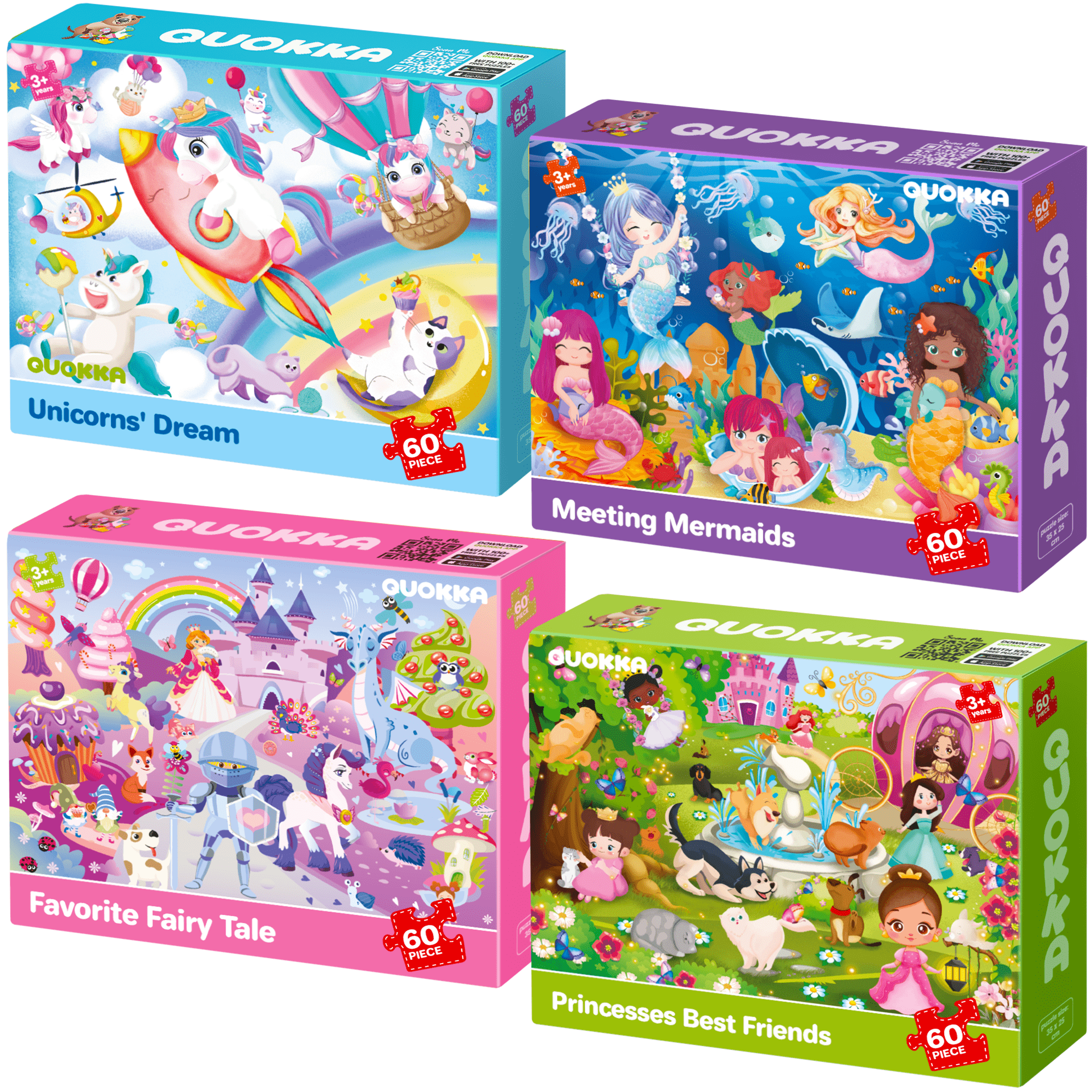 60 Piece Puzzles for Kids Unicorns, Mermaids, Princesses & Fairy Tale
