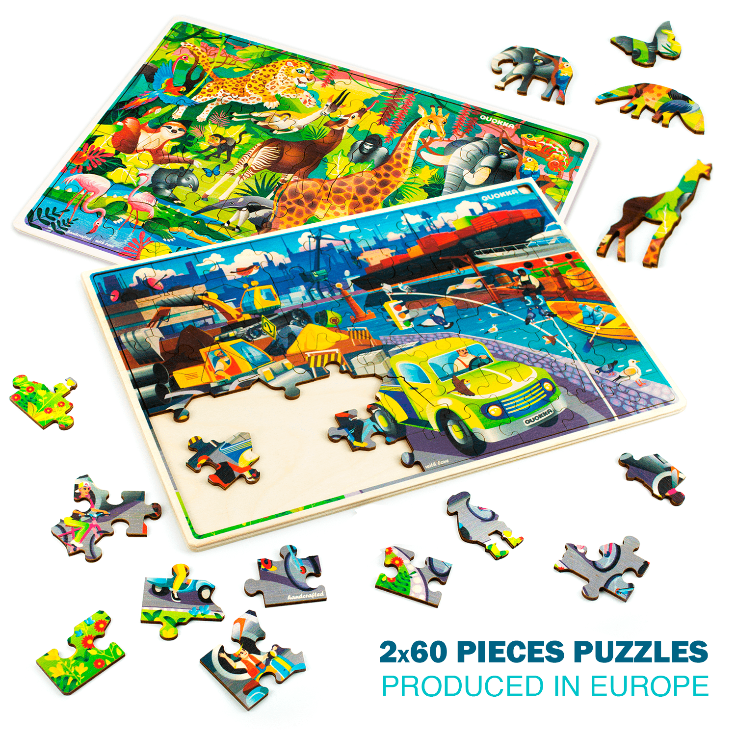 60 Piece Set of 4 Jigsaw Puzzles | Birds & Wild Animas